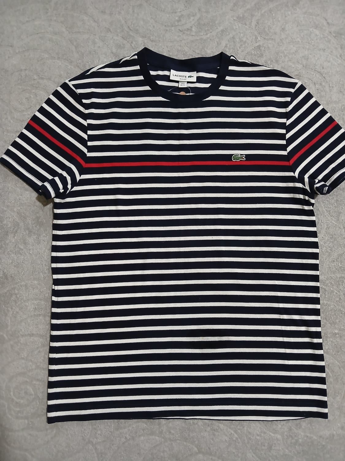 *Lacoste 스트라이프 반팔 티셔츠 (네이비) 상품이미지1