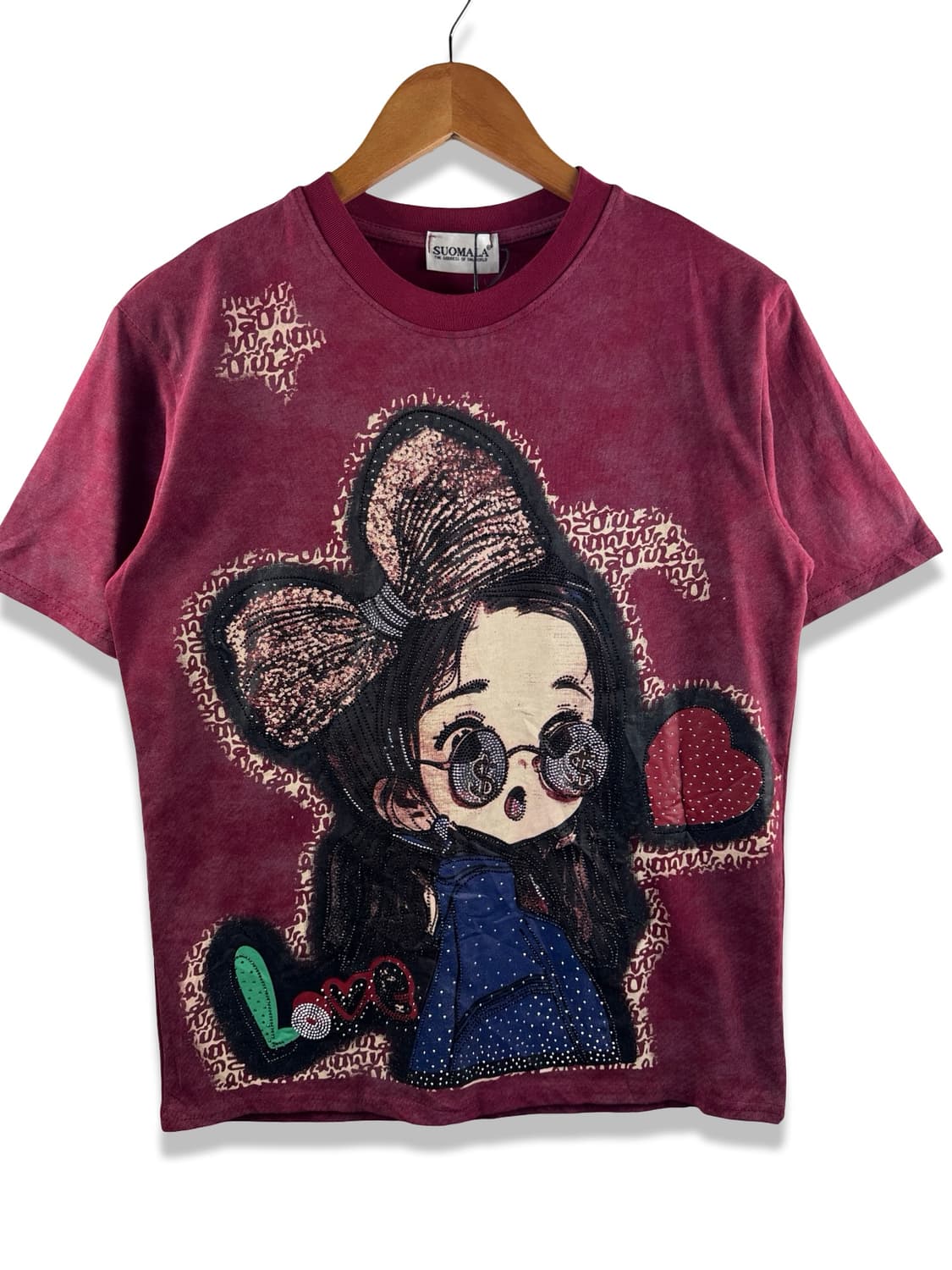 JPN 히피 버건디 Y2K 큐빅 반팔티3040 상품이미지1