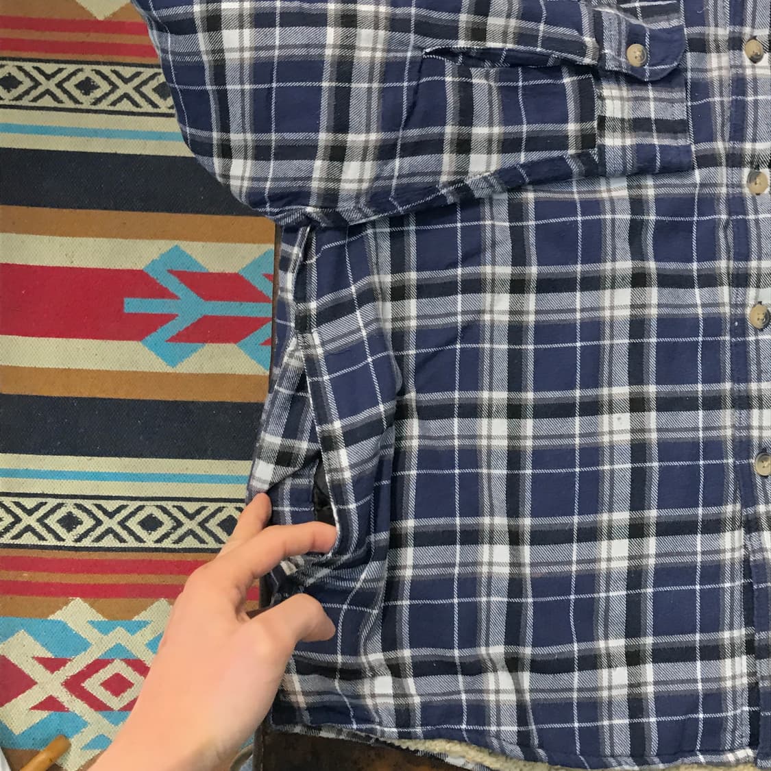 랭글러 투포켓 네이비 타탄 체크 양털 셰르파 자켓 남성 110 사이즈 상품이미지5