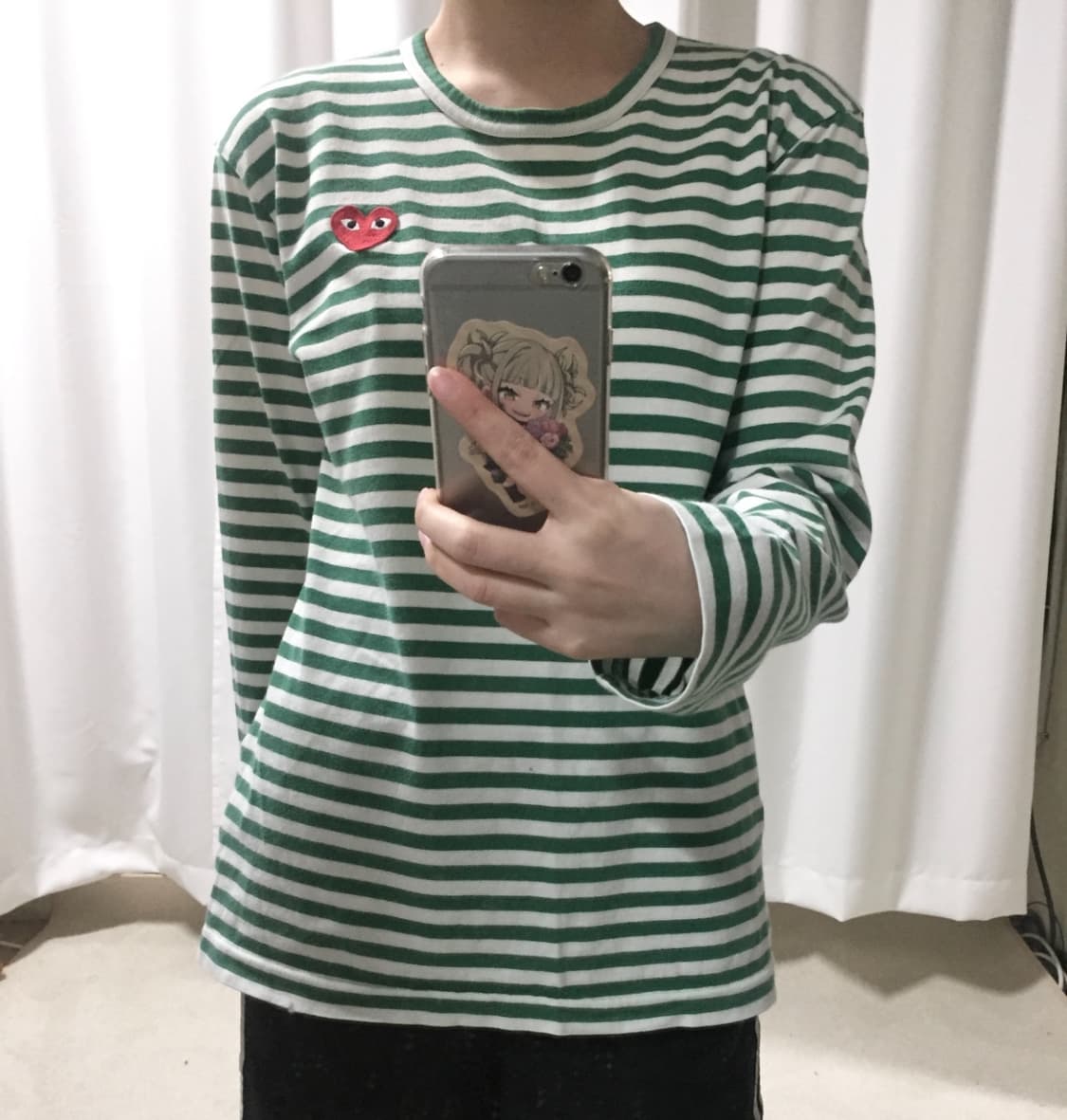 꼼데가르송 그린 스트라이프 단가라 롱슬리브 긴팔 티 상품이미지1