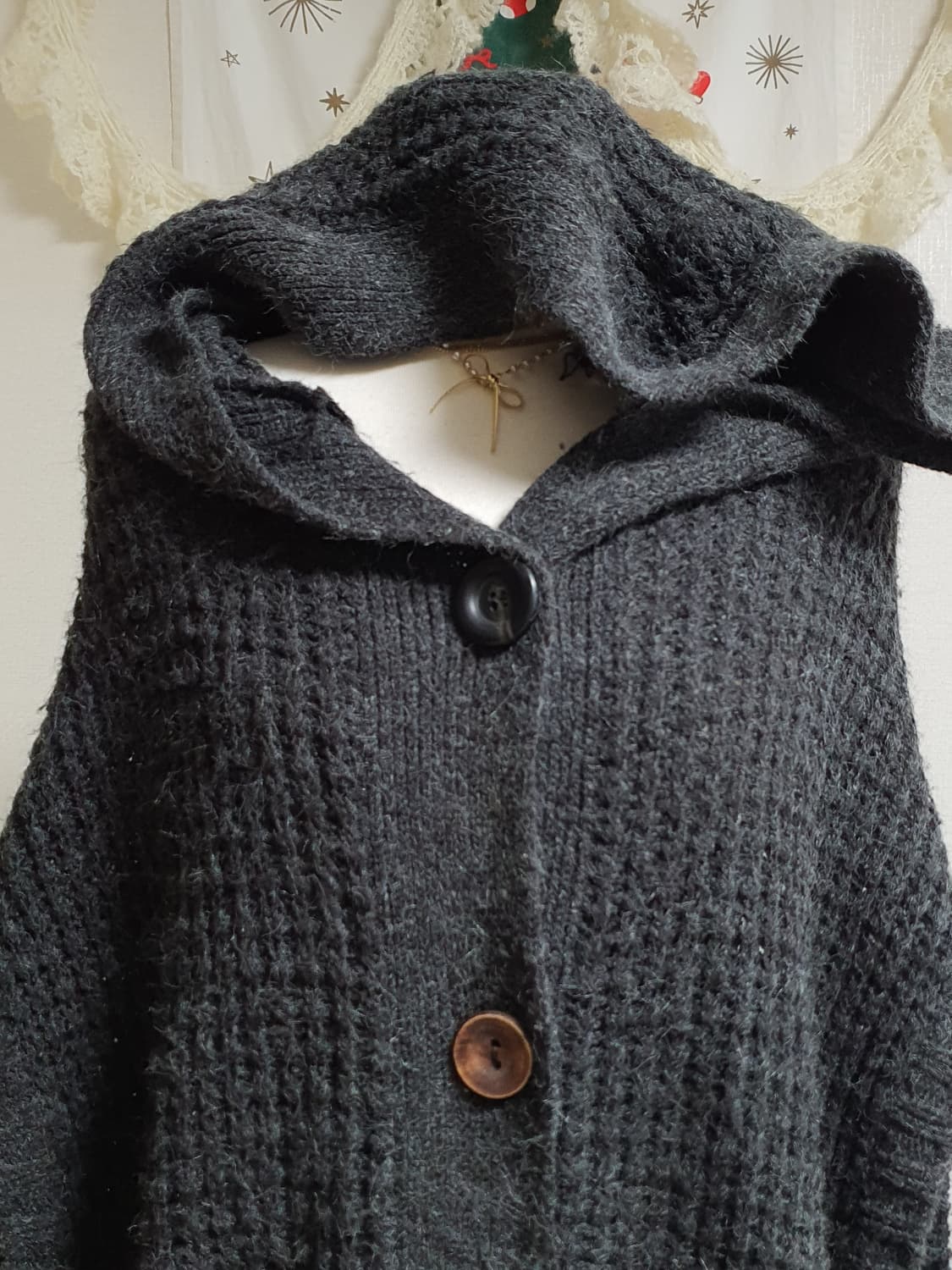 [모리걸] 후드 니트 조끼 가디건 블랙 상품이미지4