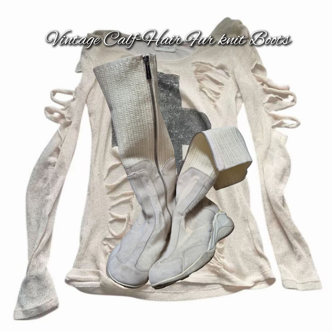 Vintage Calf-Hair Fur knit Boots 상품이미지1