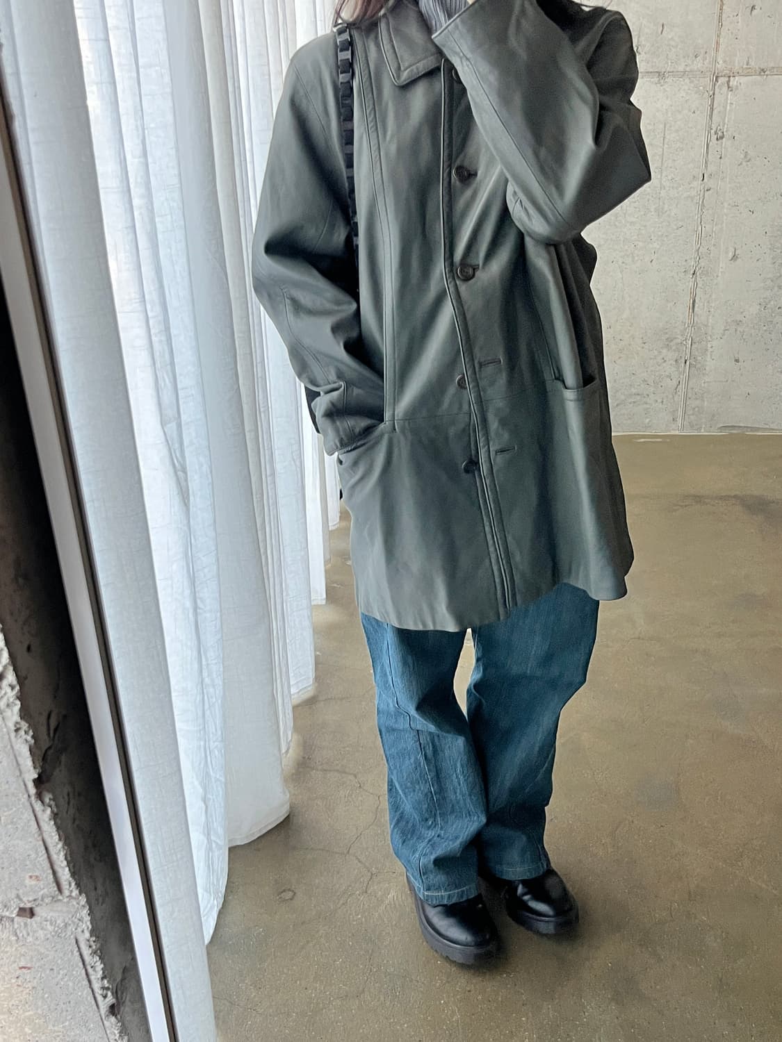 90s Genuine Lambskin 천연 양가죽 자켓 더스티 그레이 상품이미지2