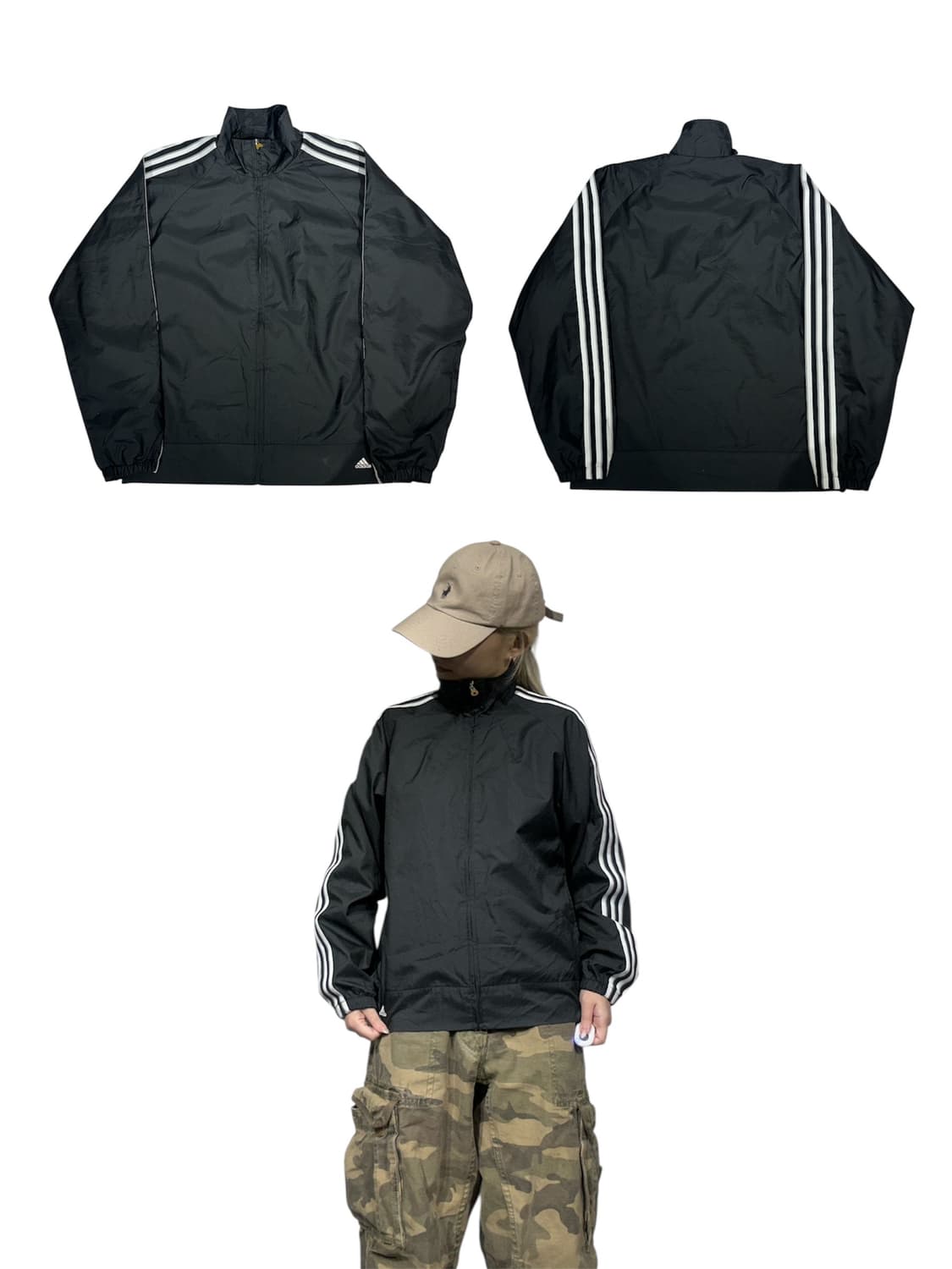 아디다스 블랙 00s 고프코어 화이트 삼선 바람막이 자켓 M 상품이미지1