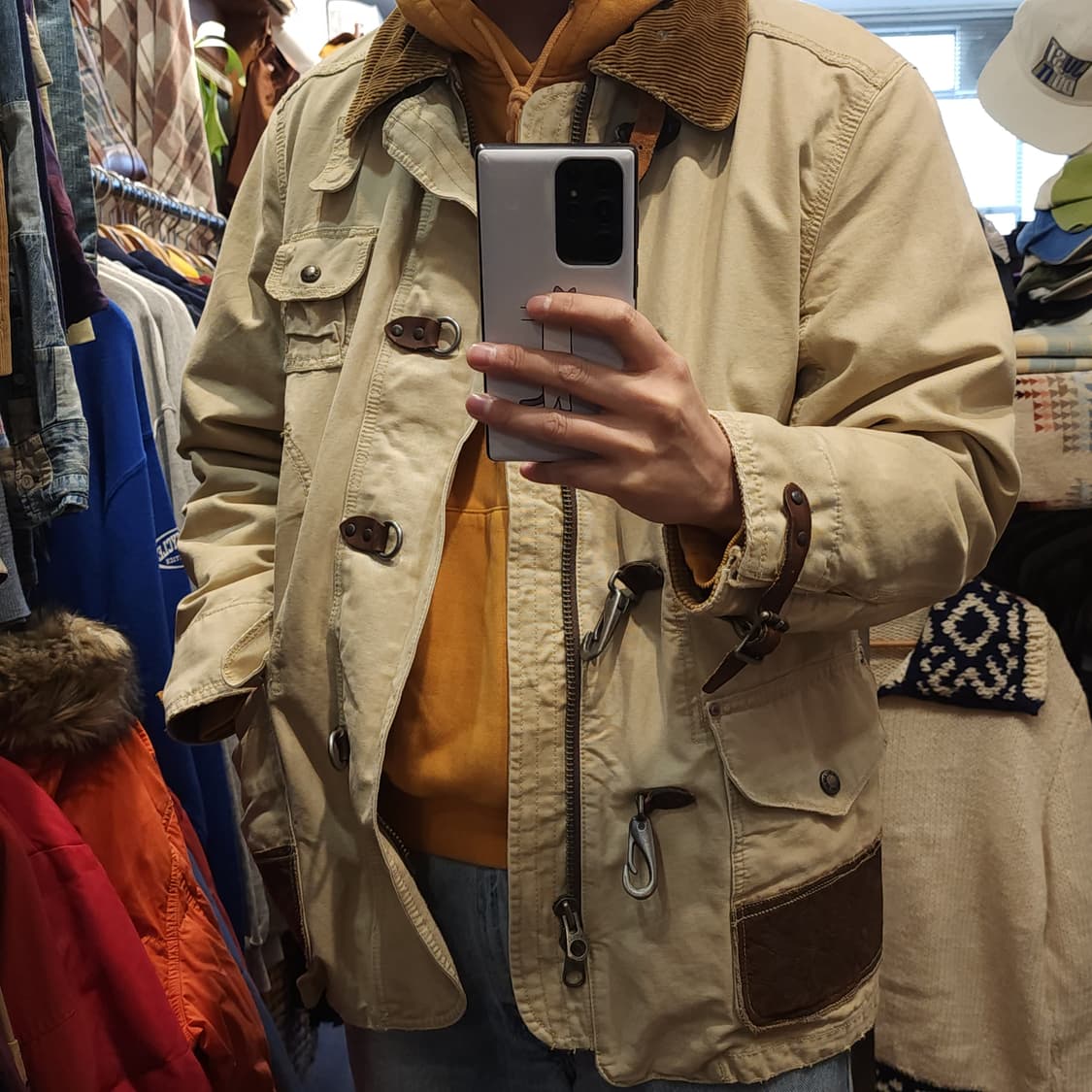 폴로 헌팅자켓 파이어맨 자켓 코듀로이 카라 캔버스 레더 XL 상품이미지10