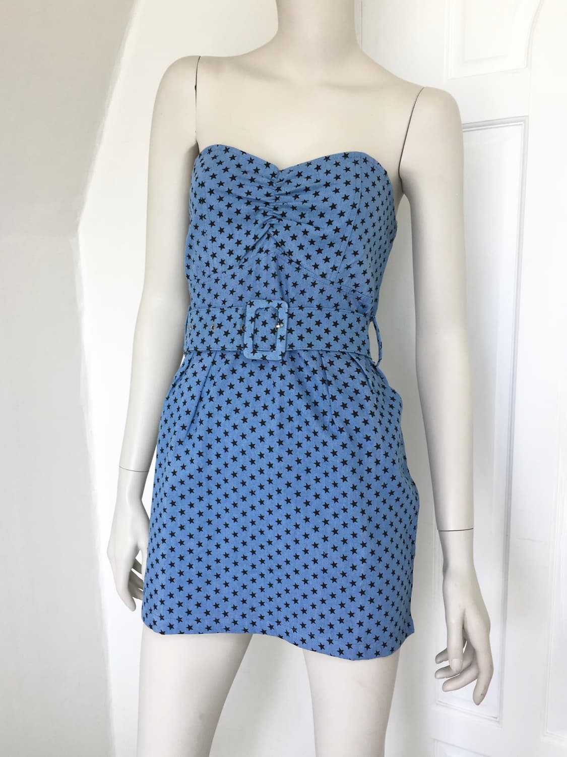 Light Denim Star Print Ruched Tube Dress 상품이미지5