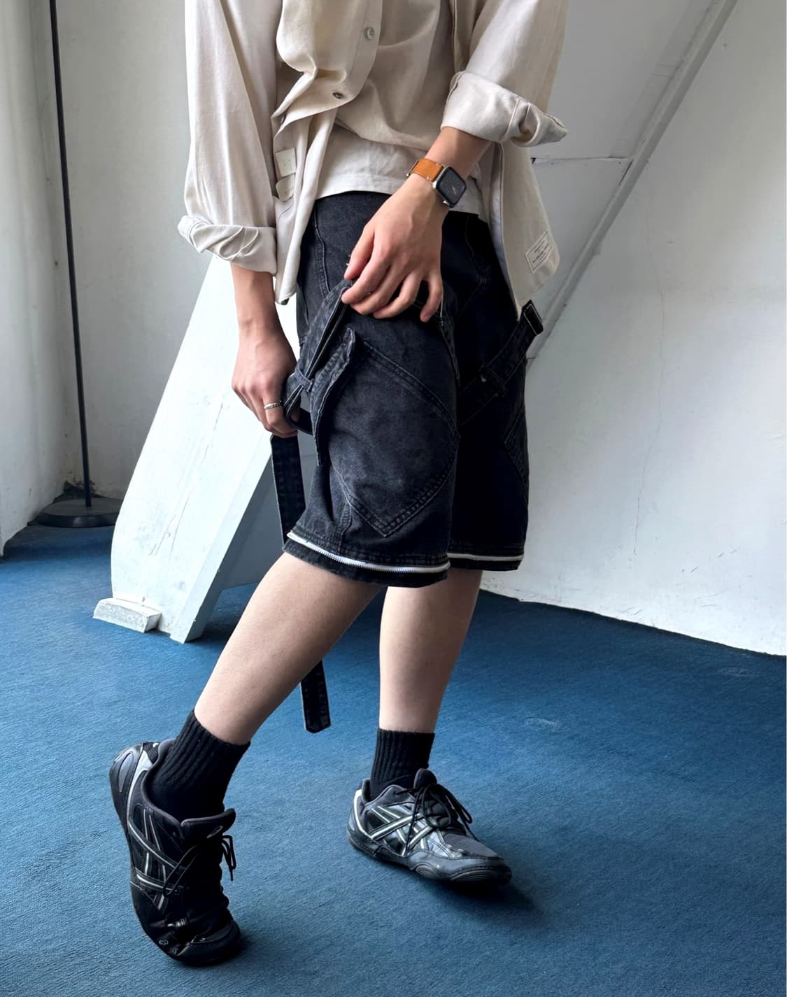 Design 2way belted denim half pants 상품이미지6