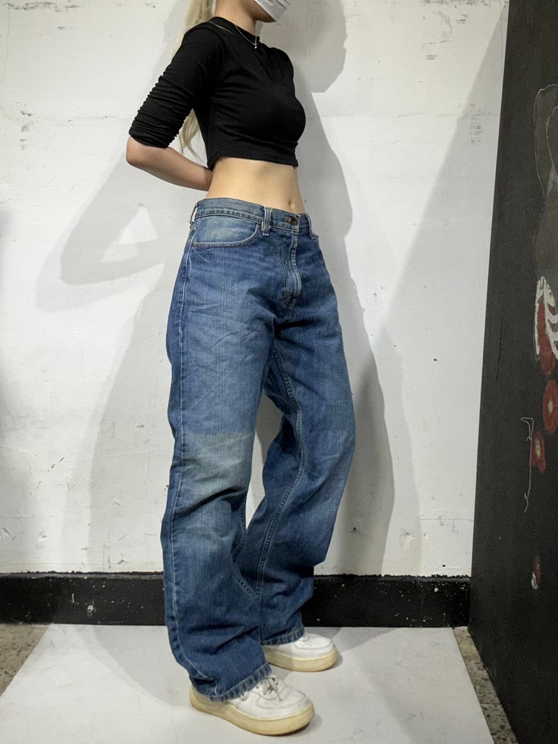 90s 노티카 중청 워싱 와이드 데님 팬츠 올드스쿨 힙합 새깅 청바지 상품이미지1