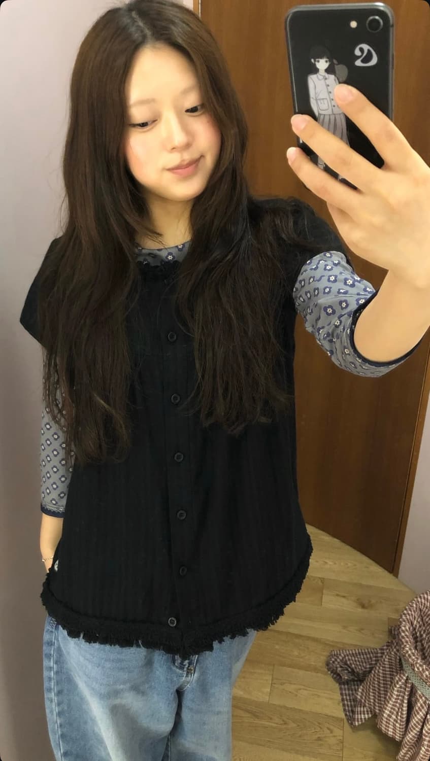 코이세이오 프린지 셔링 블라우스 블랙 상품이미지5