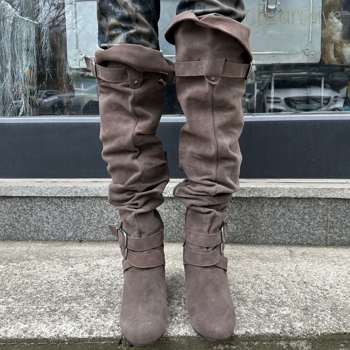 리얼 스웨이드 오버니 롱 버클 웨지 부츠 상품이미지6