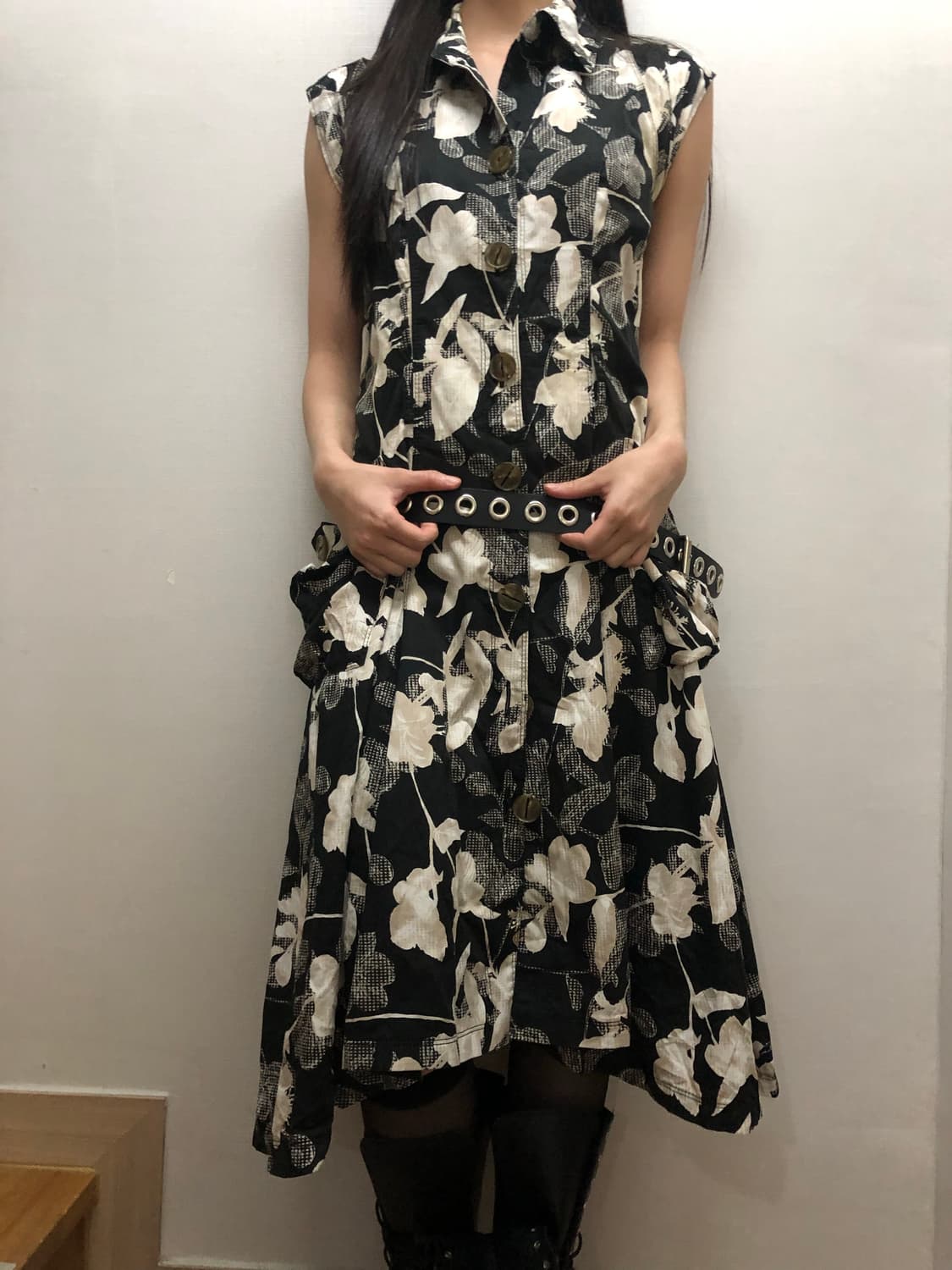 빈티지 블랙 오리엔탈 플라워 원피스 상품이미지5