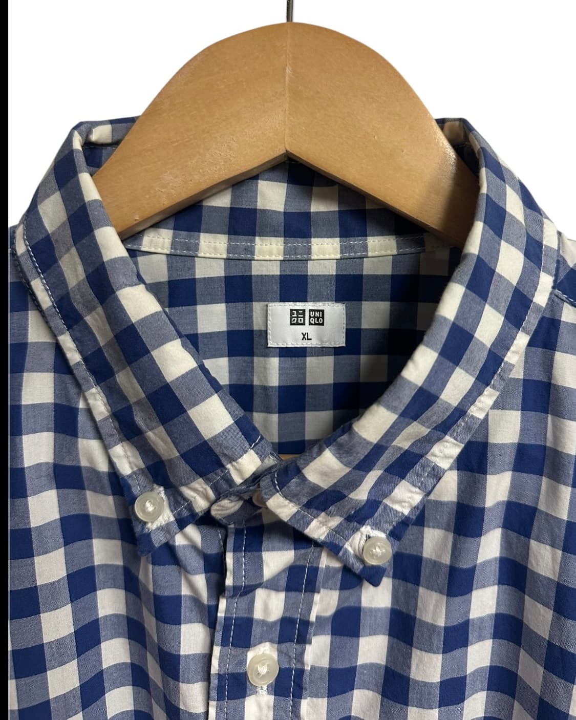 유니클로 블루 체크 코튼 셔츠 XL size 상품이미지4