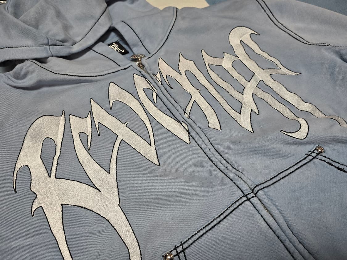 [M] REVENGE 리벤지 자수 후드 집업 워시드 베이비 블루 화이트 상품이미지6