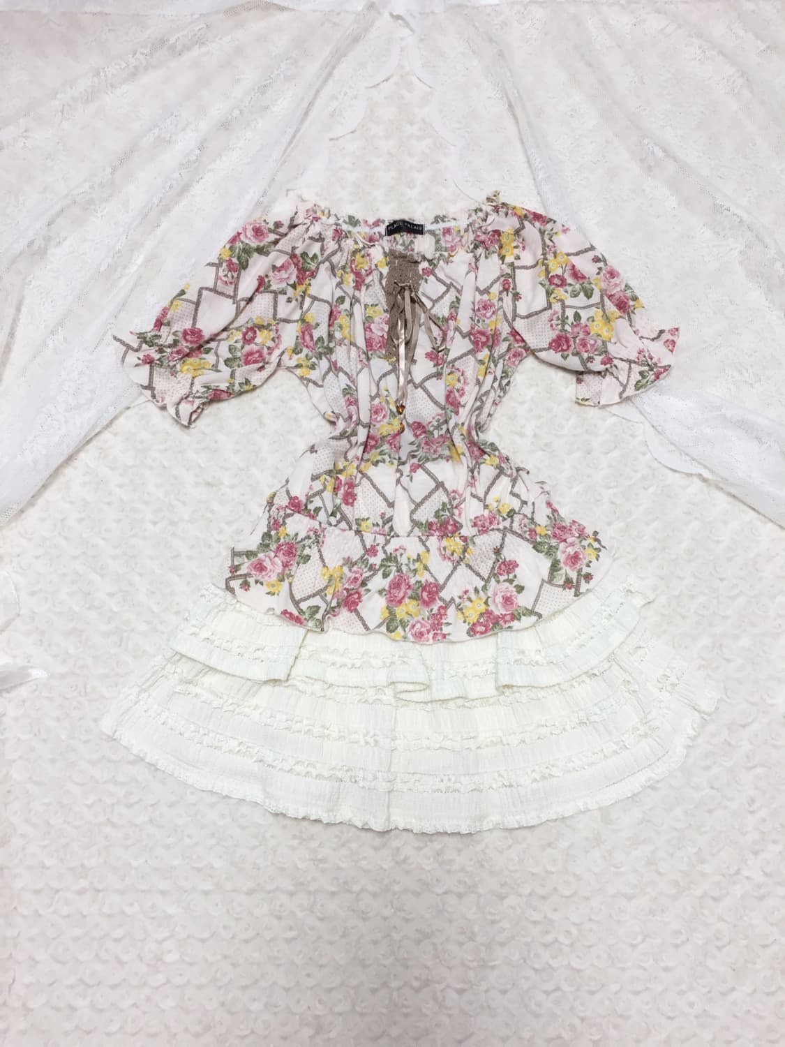 빈티지 아이보리 히메달천깔 레이스 스커트 상품이미지1