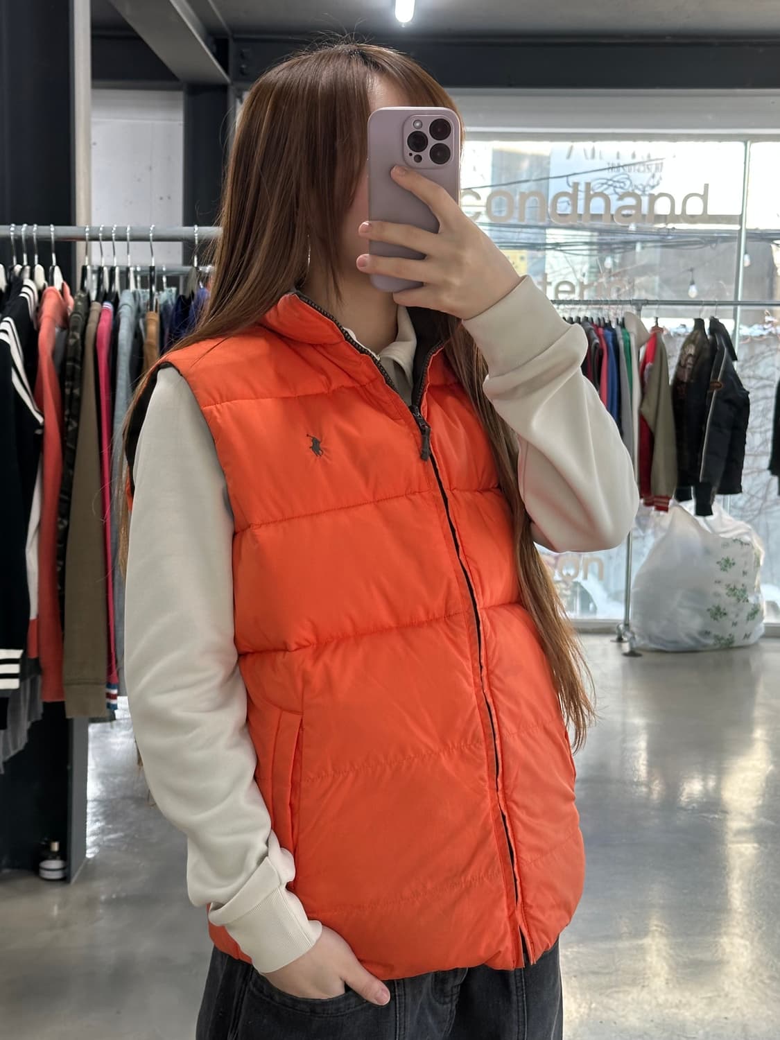 폴로랄프로렌 리버시블 패딩 베스트 카키 오렌지 상품이미지2