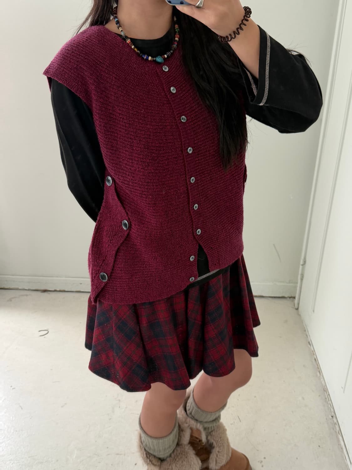 일본빈티지 버튼 니트 베스트 상품이미지3