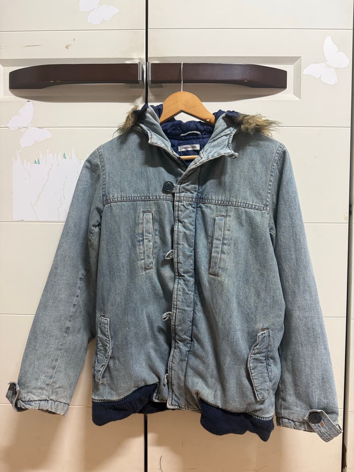 올드 빈티지 퍼 후드 데님 블루종 자켓 상품이미지2