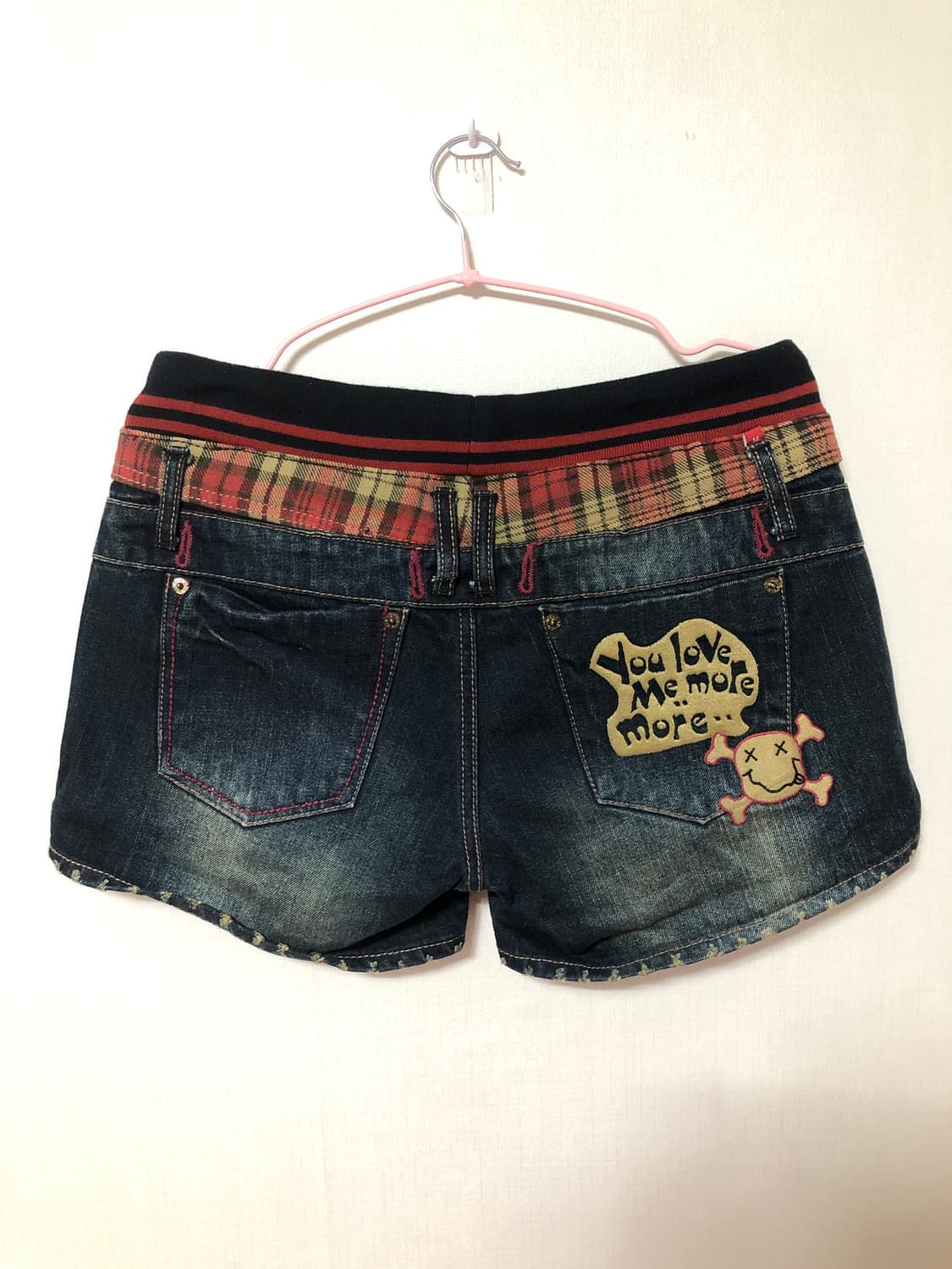 Red Check Pointed Denim Shorts 상품이미지3