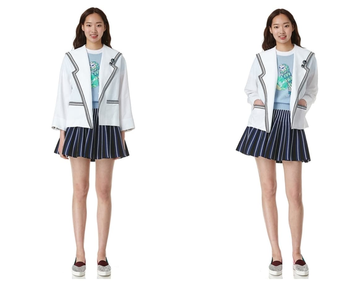 급처상태좋음!럭키슈에뜨 세일러카라 소매레터링 조보아 자켓 36사이즈 상품이미지1