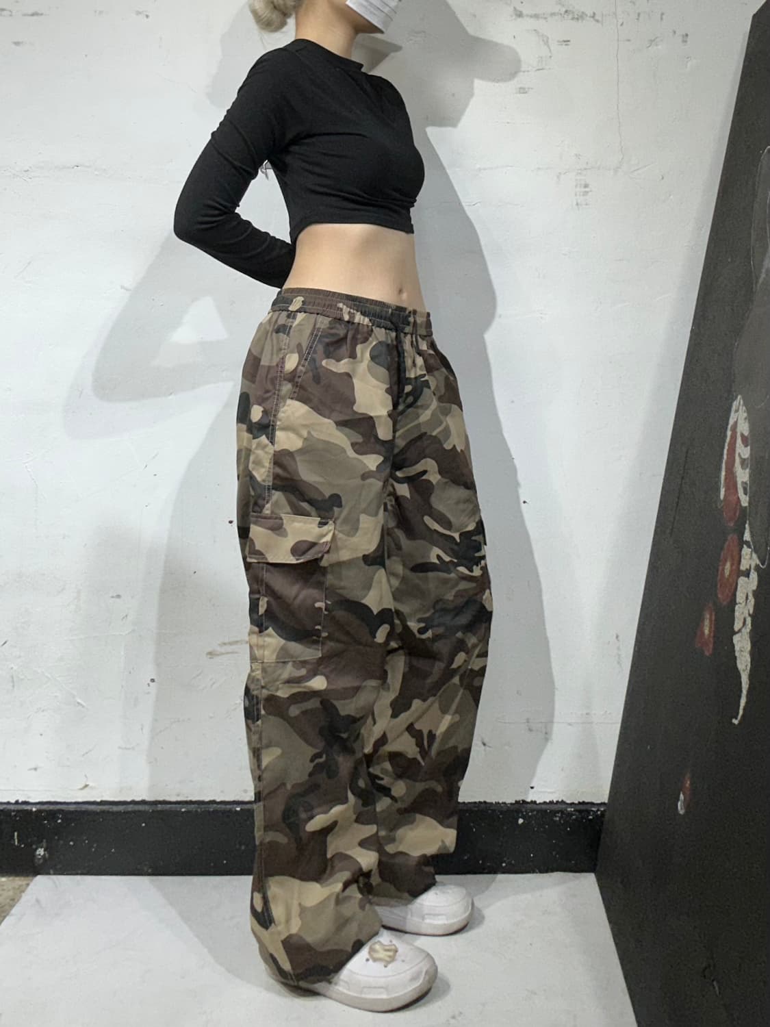 빈티지 베이지 밀리터리 카모 와이드 카고 팬츠 M 상품이미지1