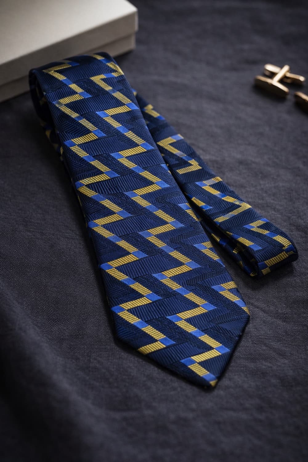 빈티지 샤넬 네이비 패턴 실크 넥타이 상품이미지1