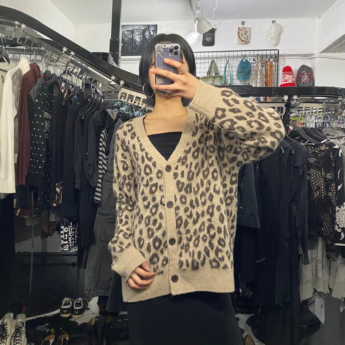 Japanese vtg 레오파드 브이넥 가디건 상품이미지1