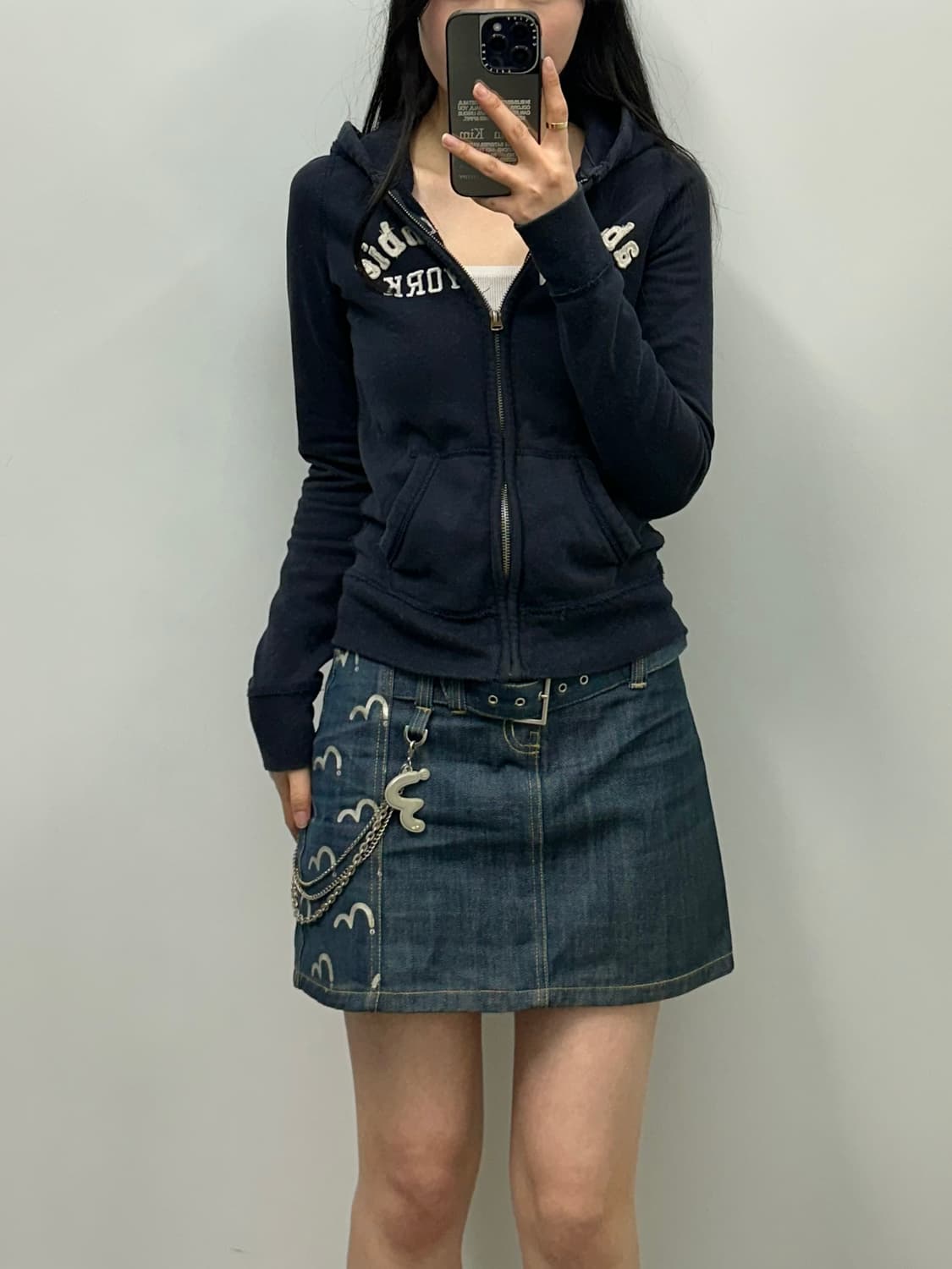 아베크롬비 y2k 와투케 네이비 딱붙 후드집업 상품이미지1