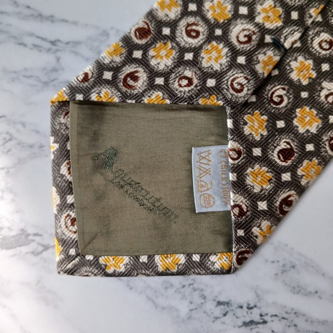 아쿠아스큐텀 실크 브라운 패턴 넥타이 9.4cm A+등급 e866 상품이미지8