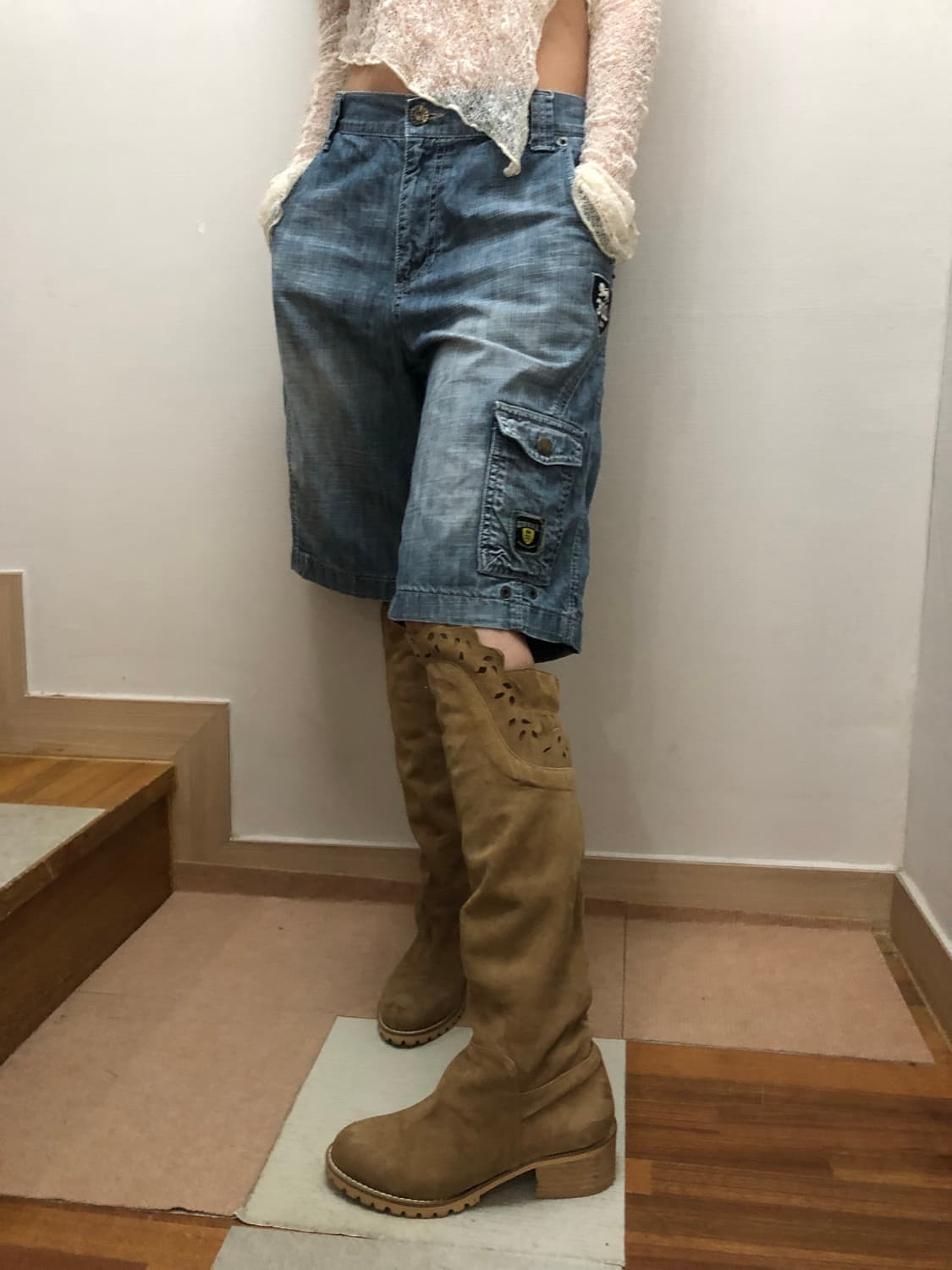 빈티지 데님 와투케 버뮤다 팬츠 상품이미지3