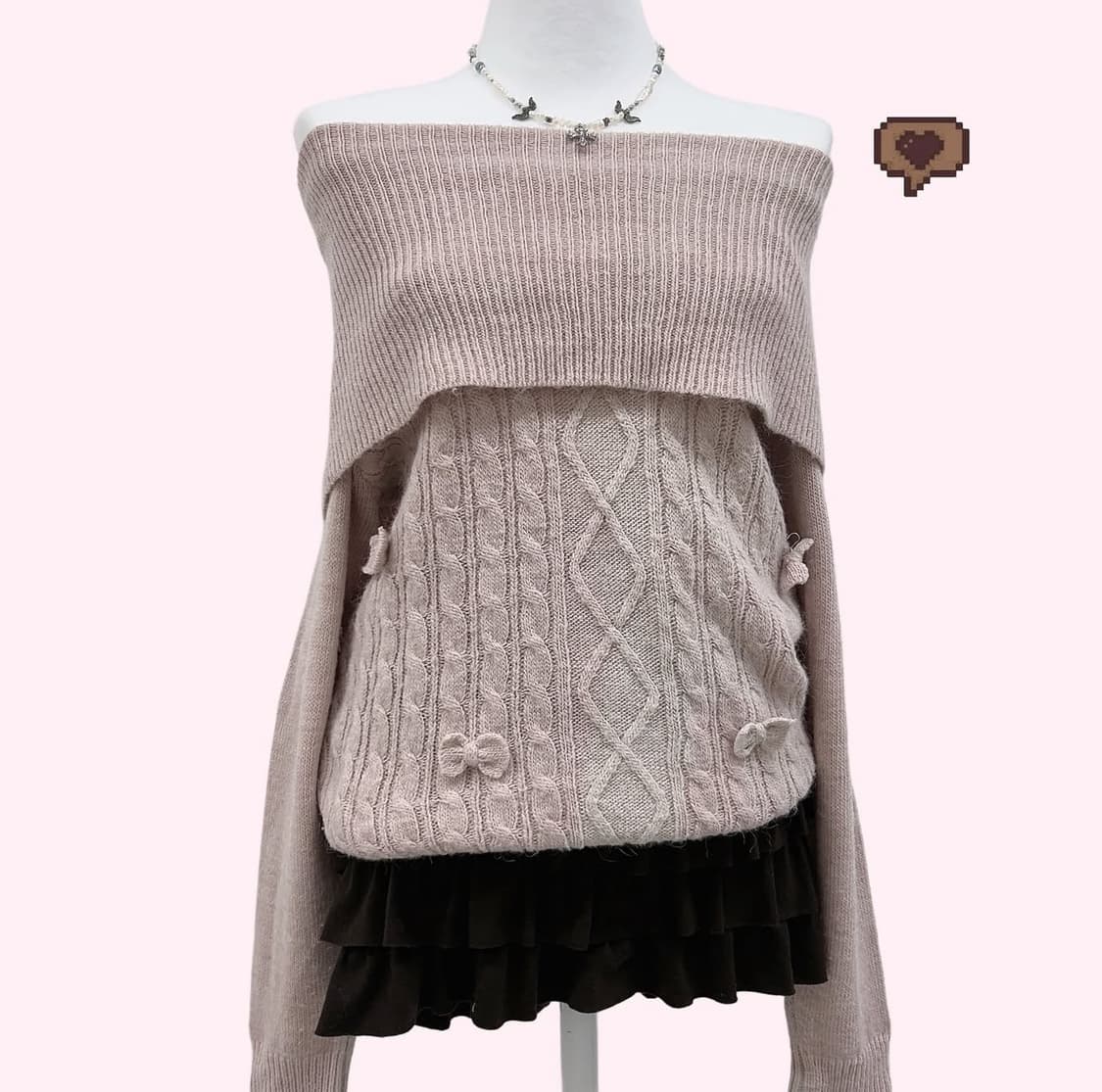 라떼갸루 아가리본 오프숄더 니트 딸기 초코 리즈리사 트랄라라 stc 대장 상품이미지1