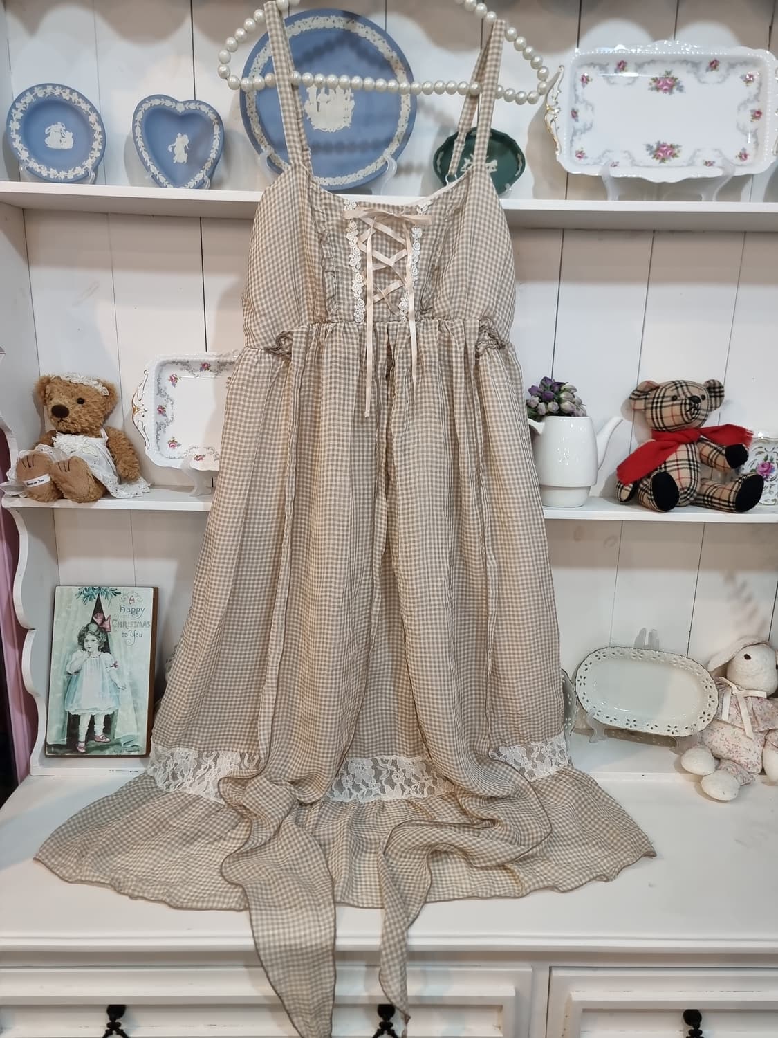 axes femme 베이지 체크 리본 코르셋 원피스 상품이미지7