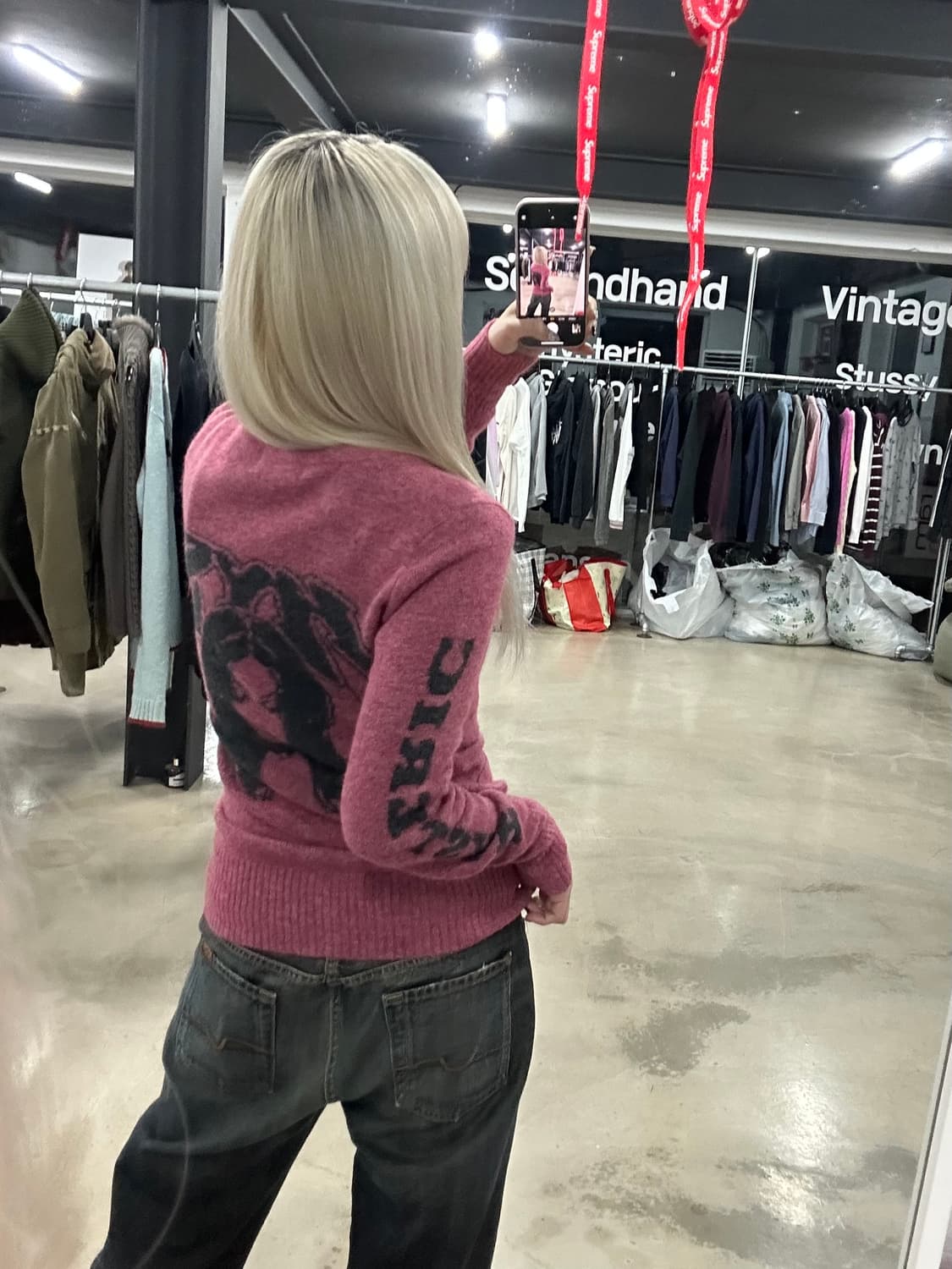 히스테릭 글래머 백프린팅 핑크 가디건 상품이미지2