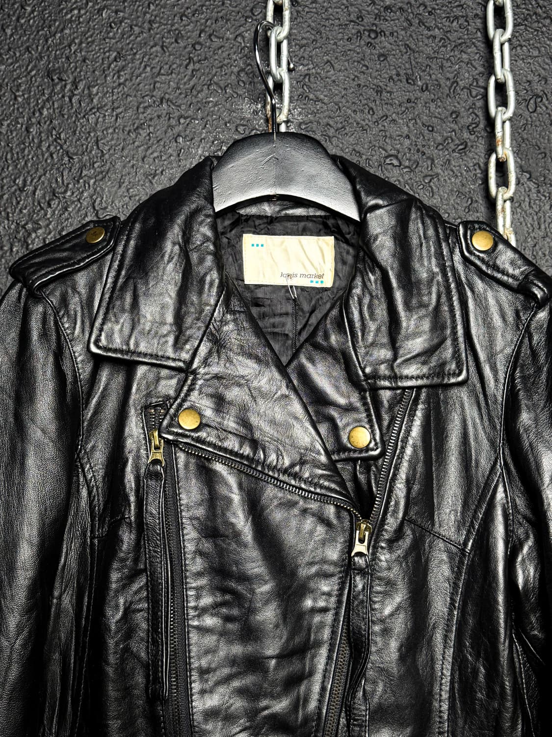 Crocodile Embossed Leather Rider Jacket  상품이미지7