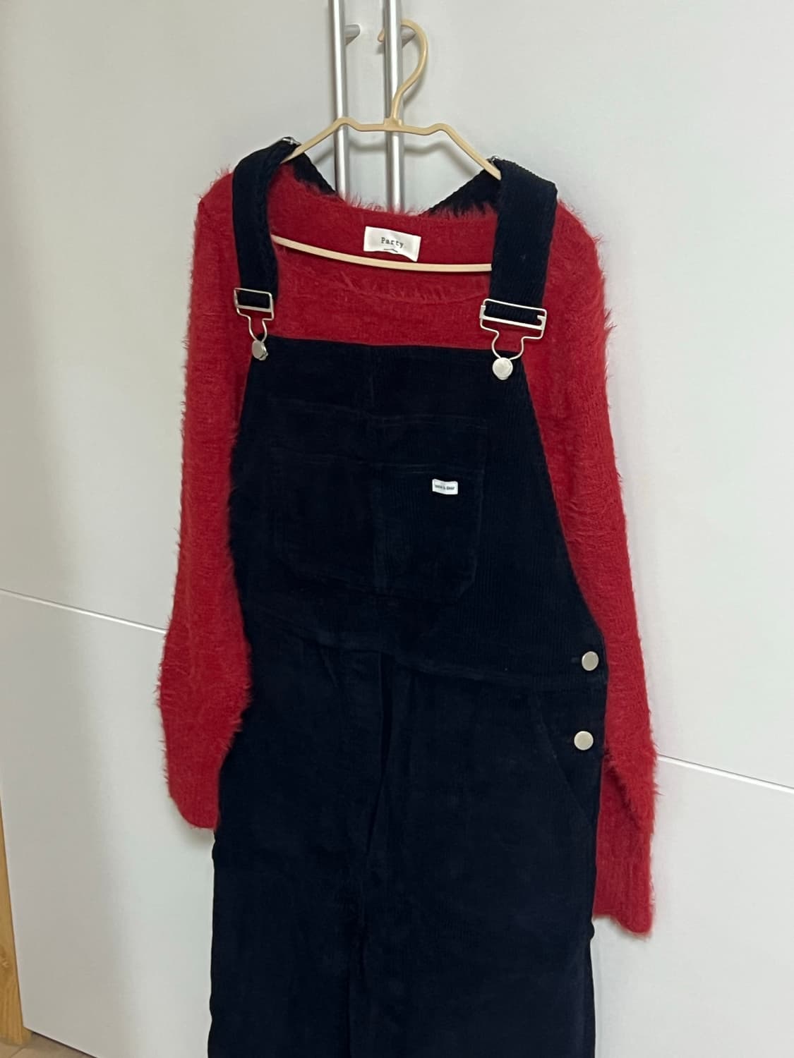 red knit, navy corduroy  jumpsuit set 상품이미지3