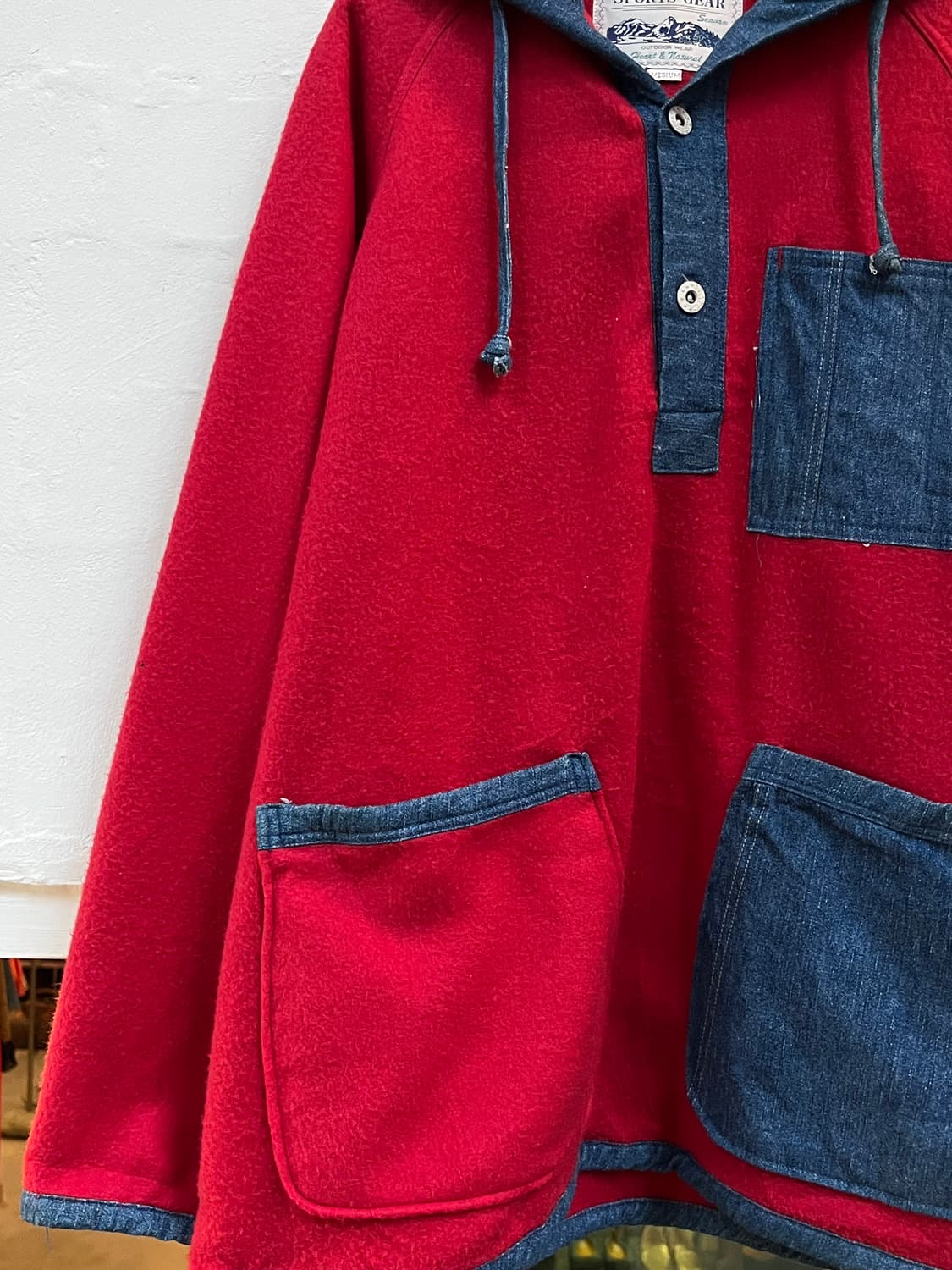 Sports Gear 데님 패치워크 후리스 후드 아노락 M 상품이미지4