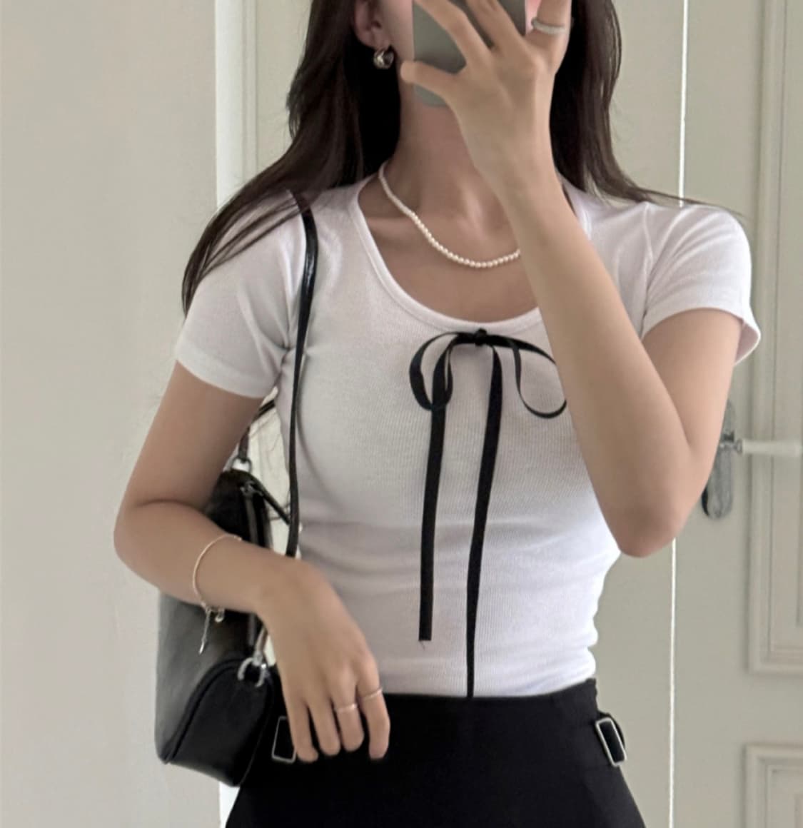 리본 화이트 반팔 티셔츠 상품이미지2