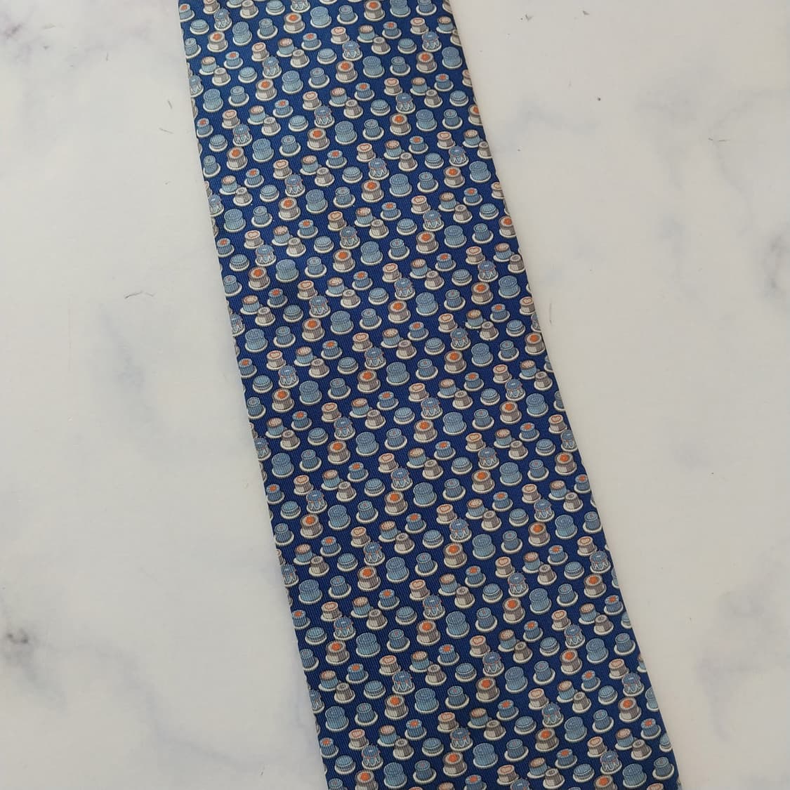 살바토레 페라가모 블루 커피잔 모티브 넥타이 9.2cm B등급 K2584 상품이미지9