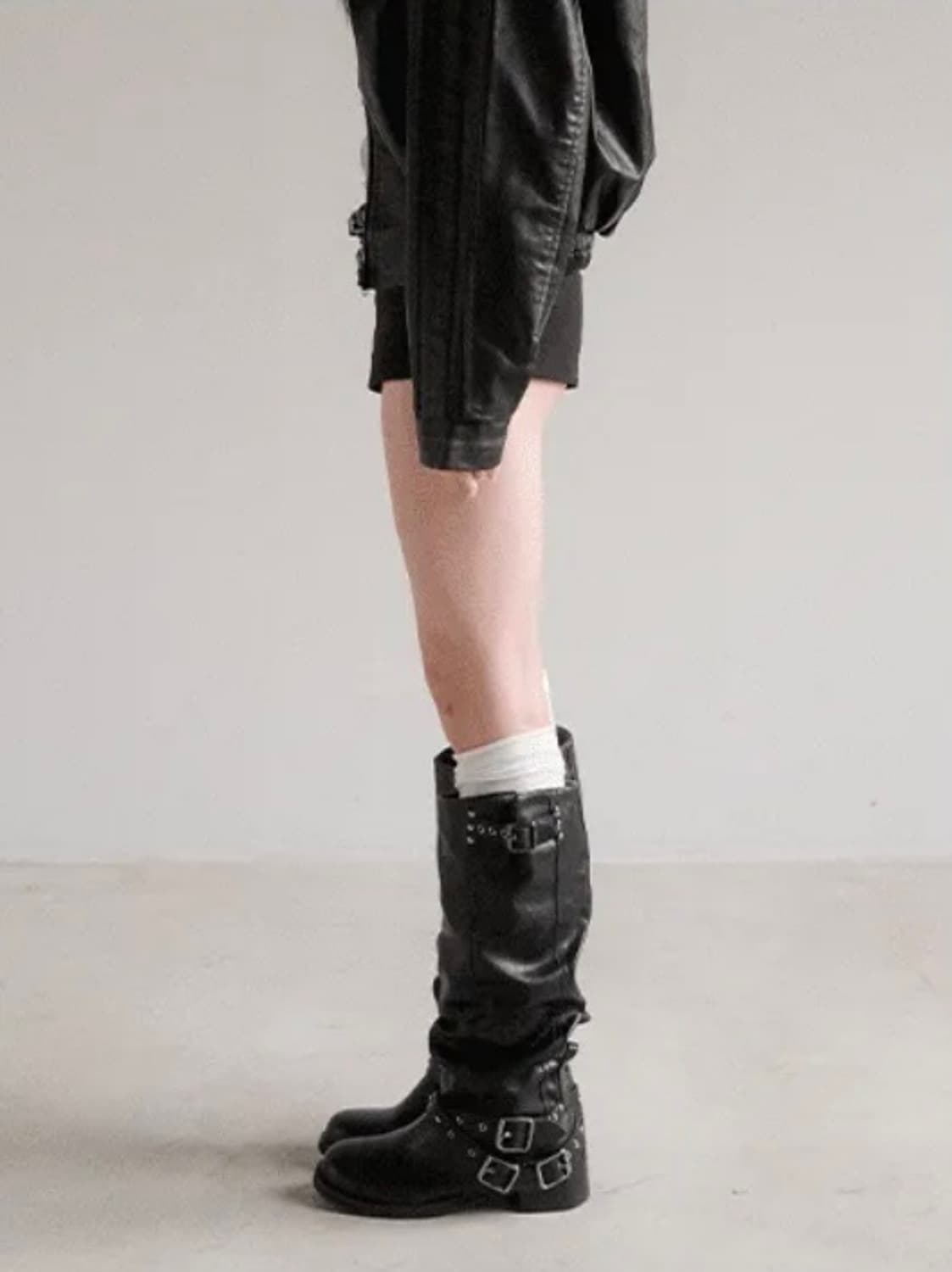 애프터나인티스 바이커 버클 셔링 롱부츠 4.5cm 블랙 상품이미지2