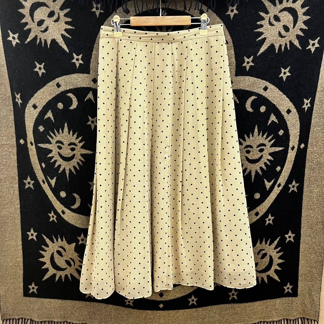 빈티지 레트로 Y2K 시어 땡땡이 도트 핀턱 플레어 롱스커트 K0062 상품이미지4
