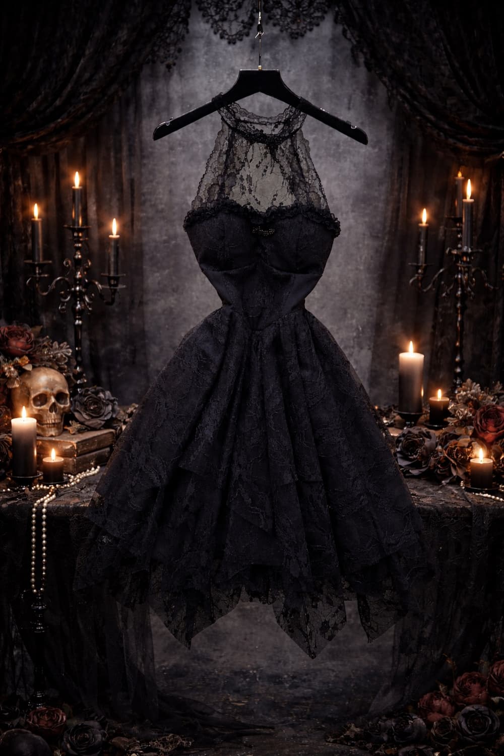 고딕 레이스 홀터넥 원피스 S사이즈 상품이미지2