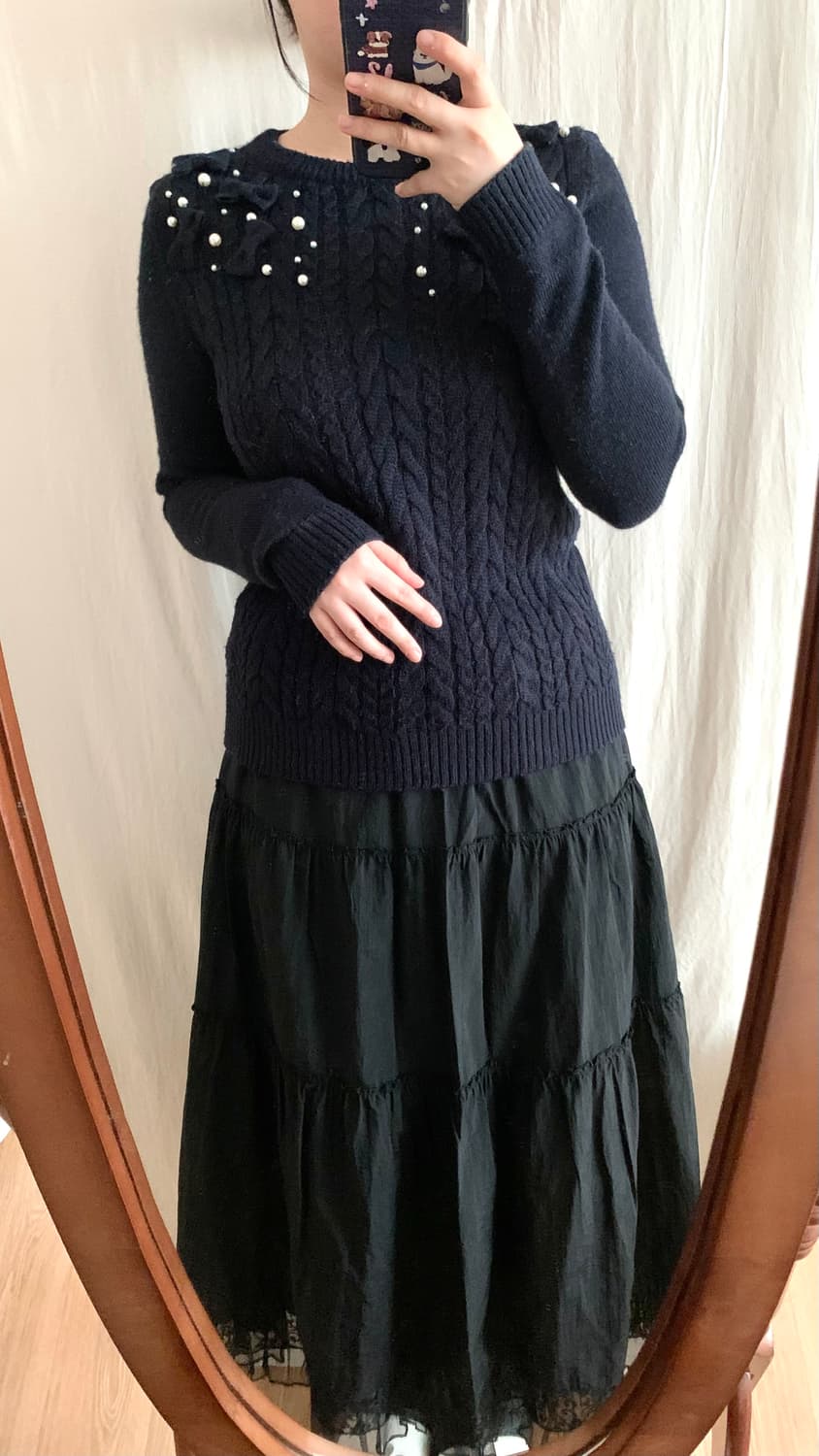 네이비 진주 리본 니트 상품이미지5