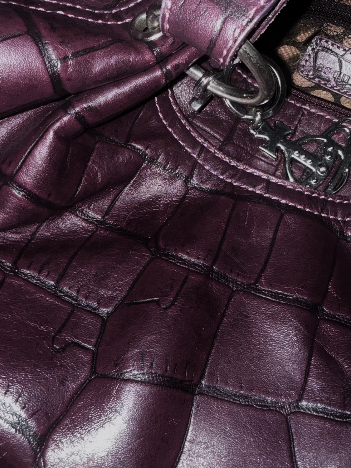 빈티지 에스콰이아 퍼플 보라 버건디 와인색 토트백 숄더백 상품이미지7