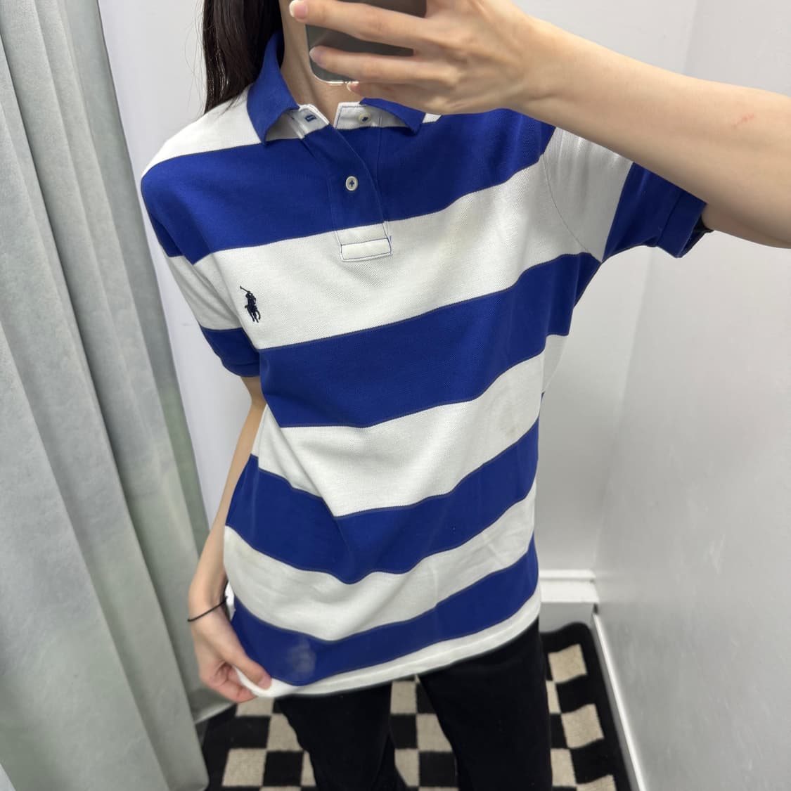 폴로 커스텀핏 스트라이프 pk 티셔츠 블루 상품이미지1