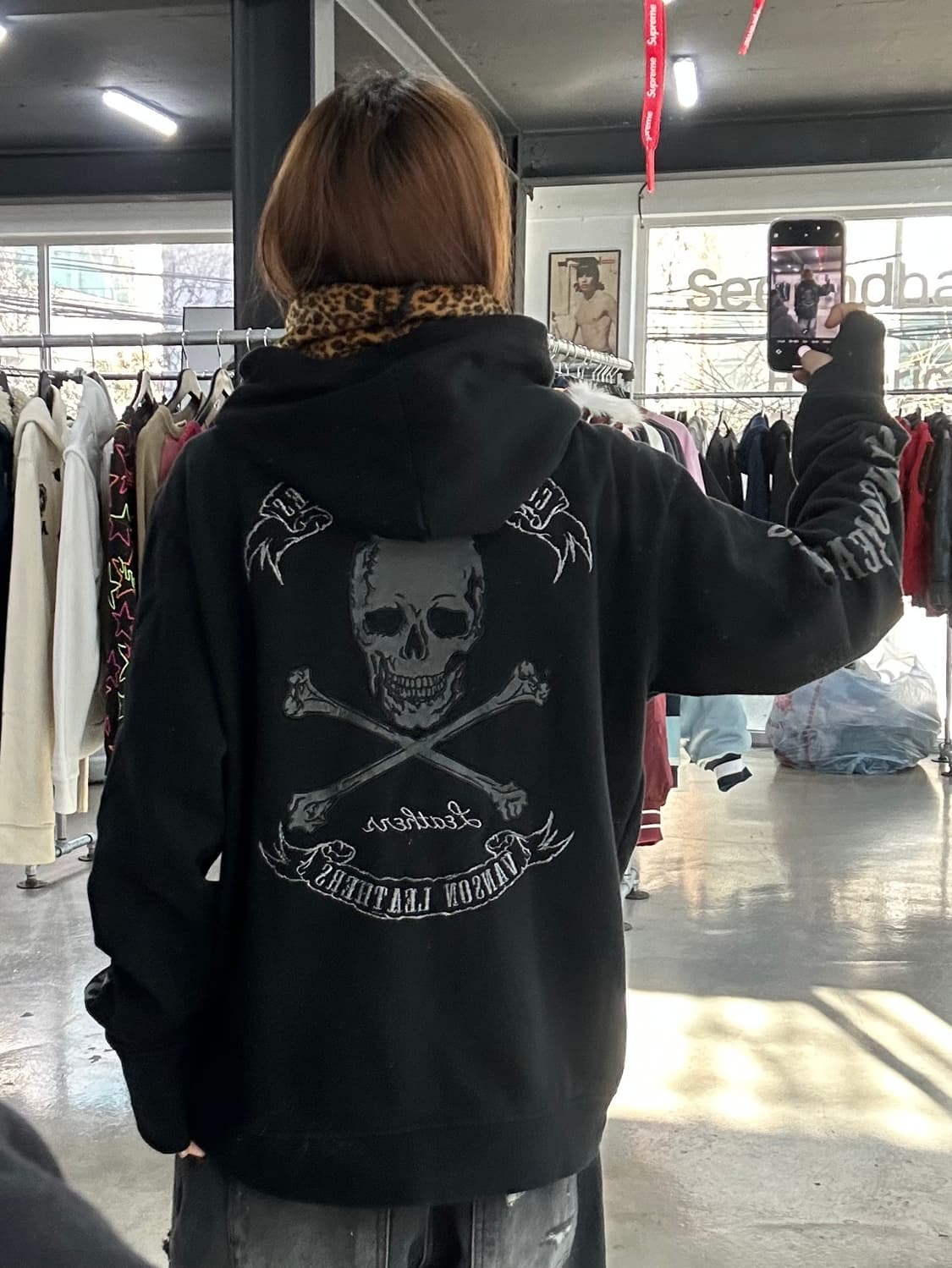 벤슨 스컬 넥핸드워머 레더호피 후드자켓 상품이미지2