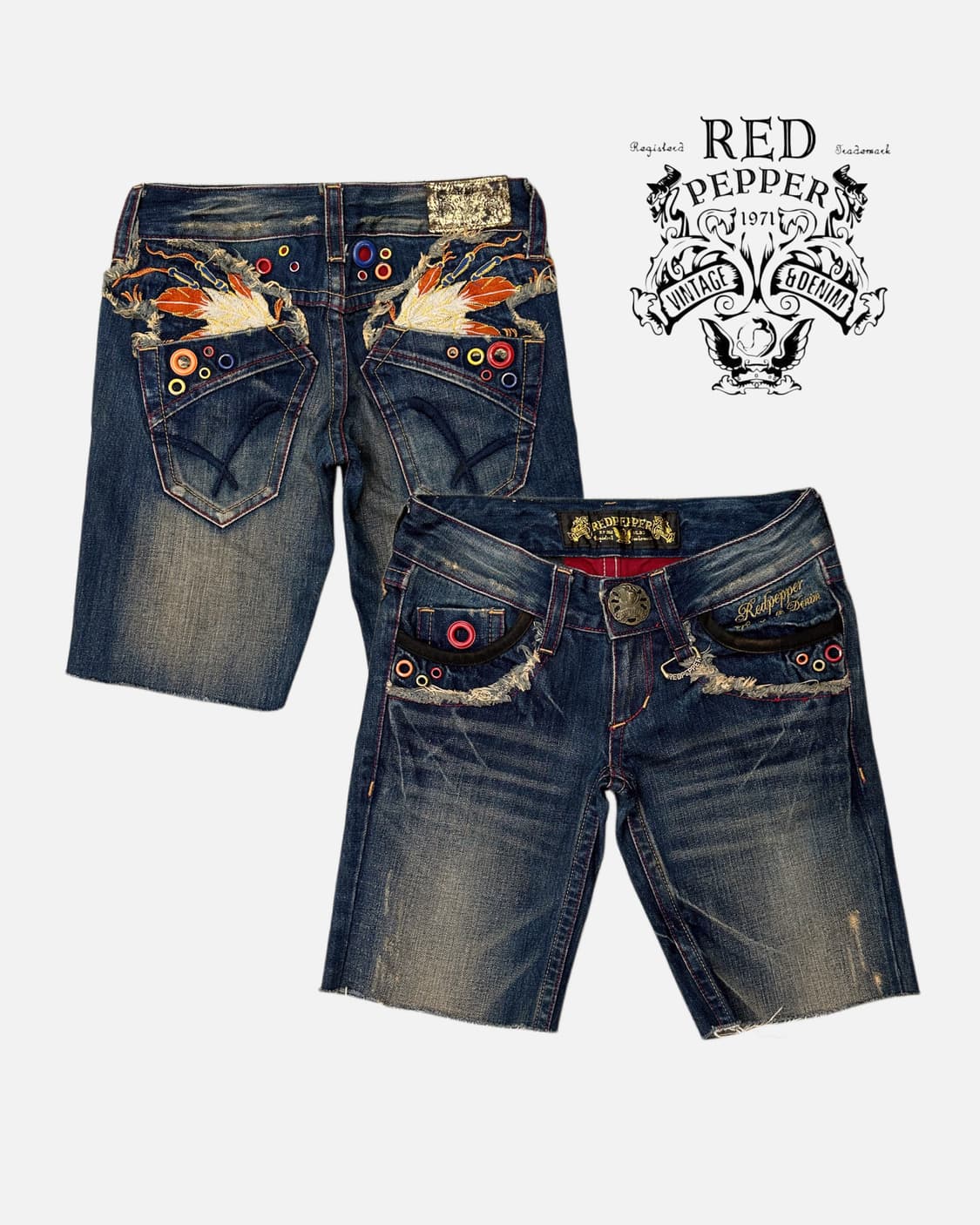 feather embroidery denim shorts 상품이미지1