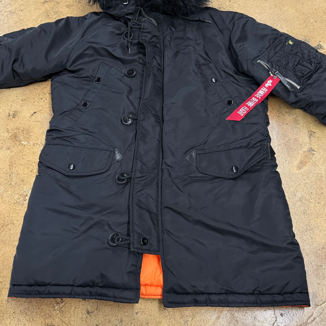 [정품/S] 알파인더스트리 블랙 퍼 후드 패딩 점퍼 b10 상품이미지3