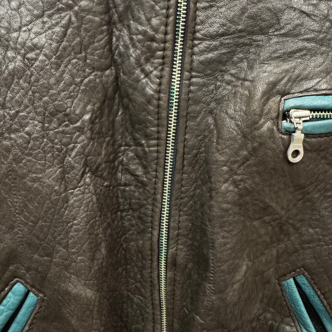 USA VINTAGE 빈티지 레더 플라이트 자켓 소매 청록 배색 브라운 상품이미지6