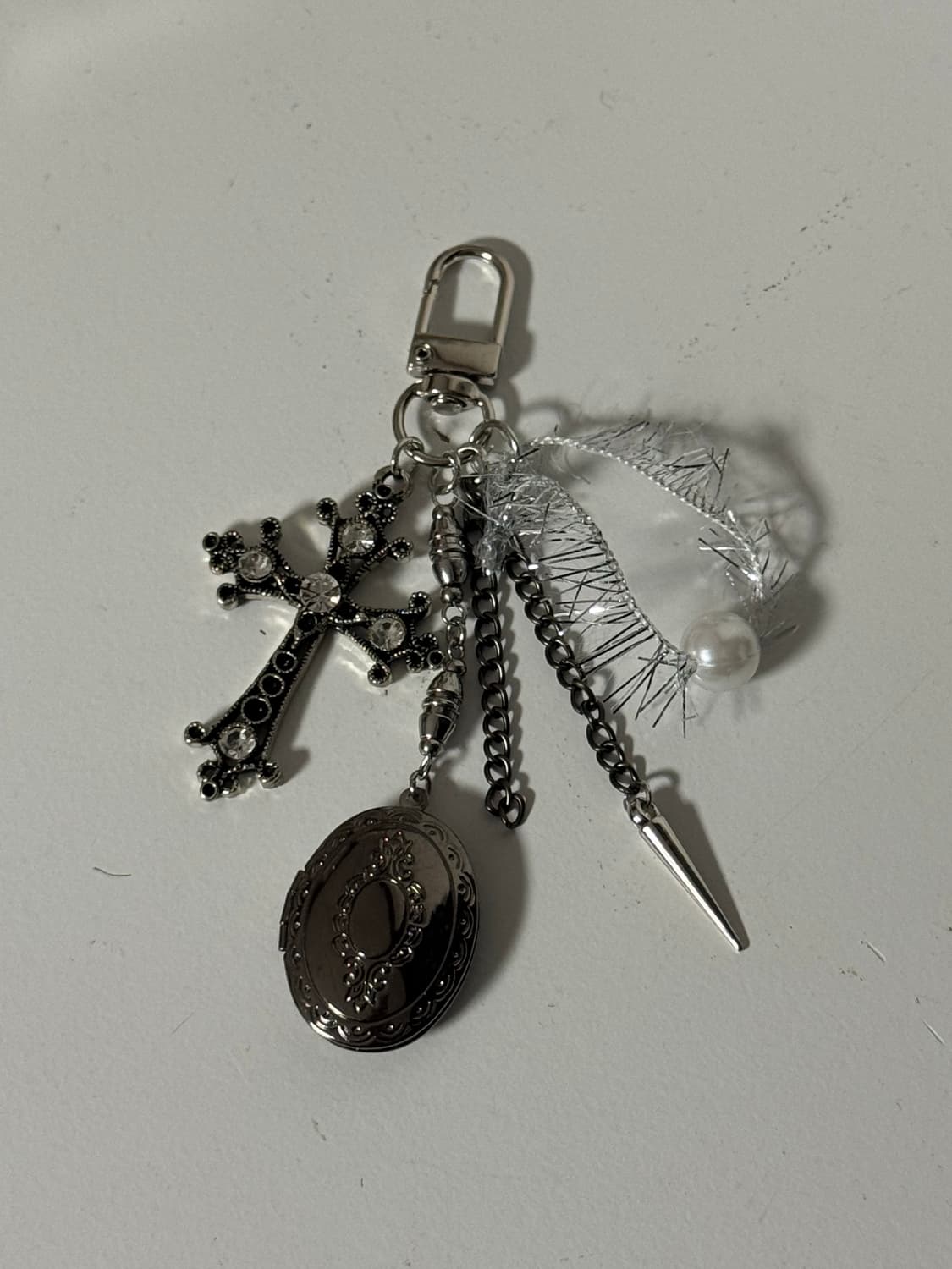 크로스 오픈 팬던트 큐빅 펄 키링 상품이미지3