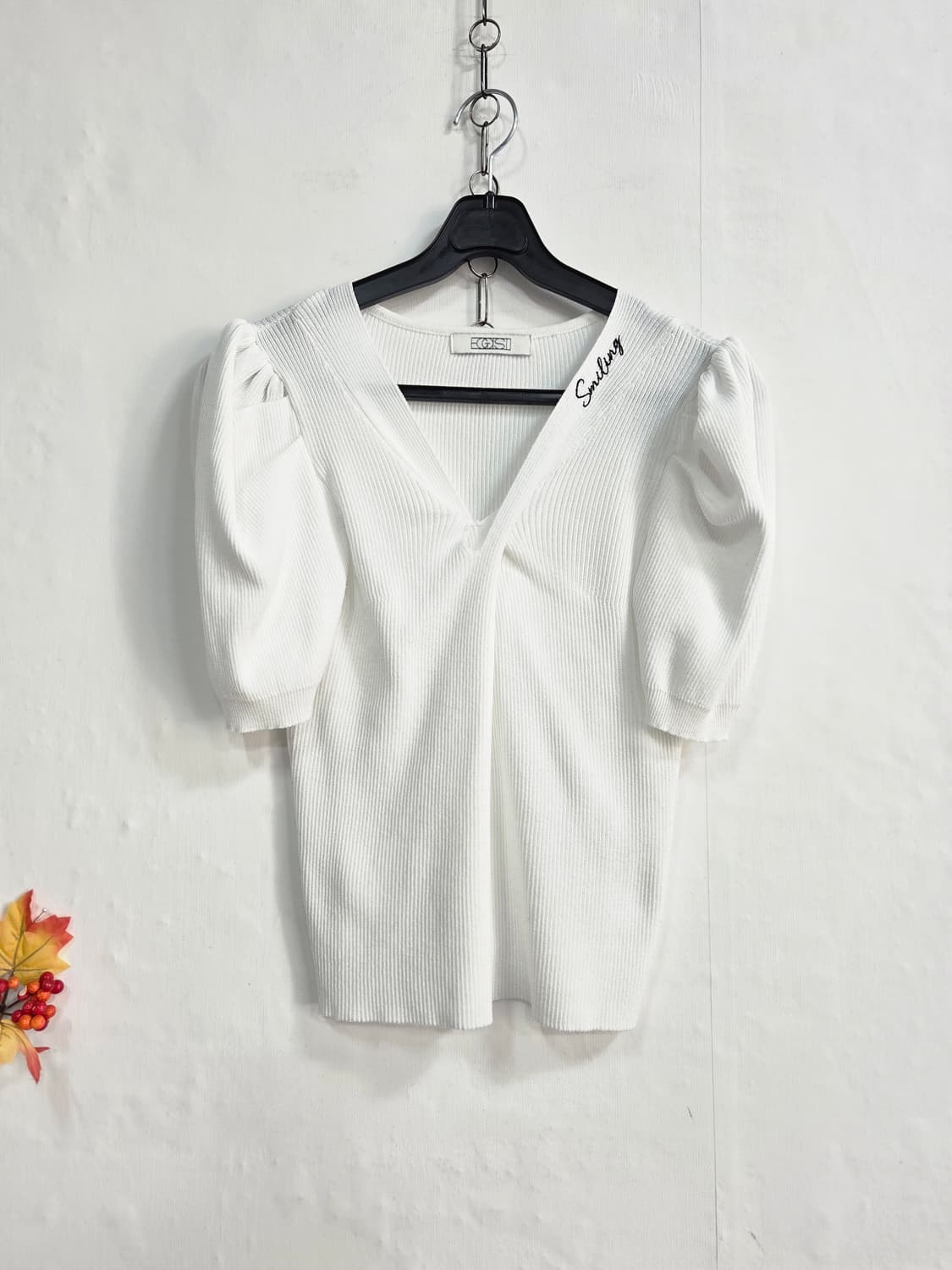 EGOSI 화이트 스마일 자수 퍼프 니트 90-32000 상품이미지1