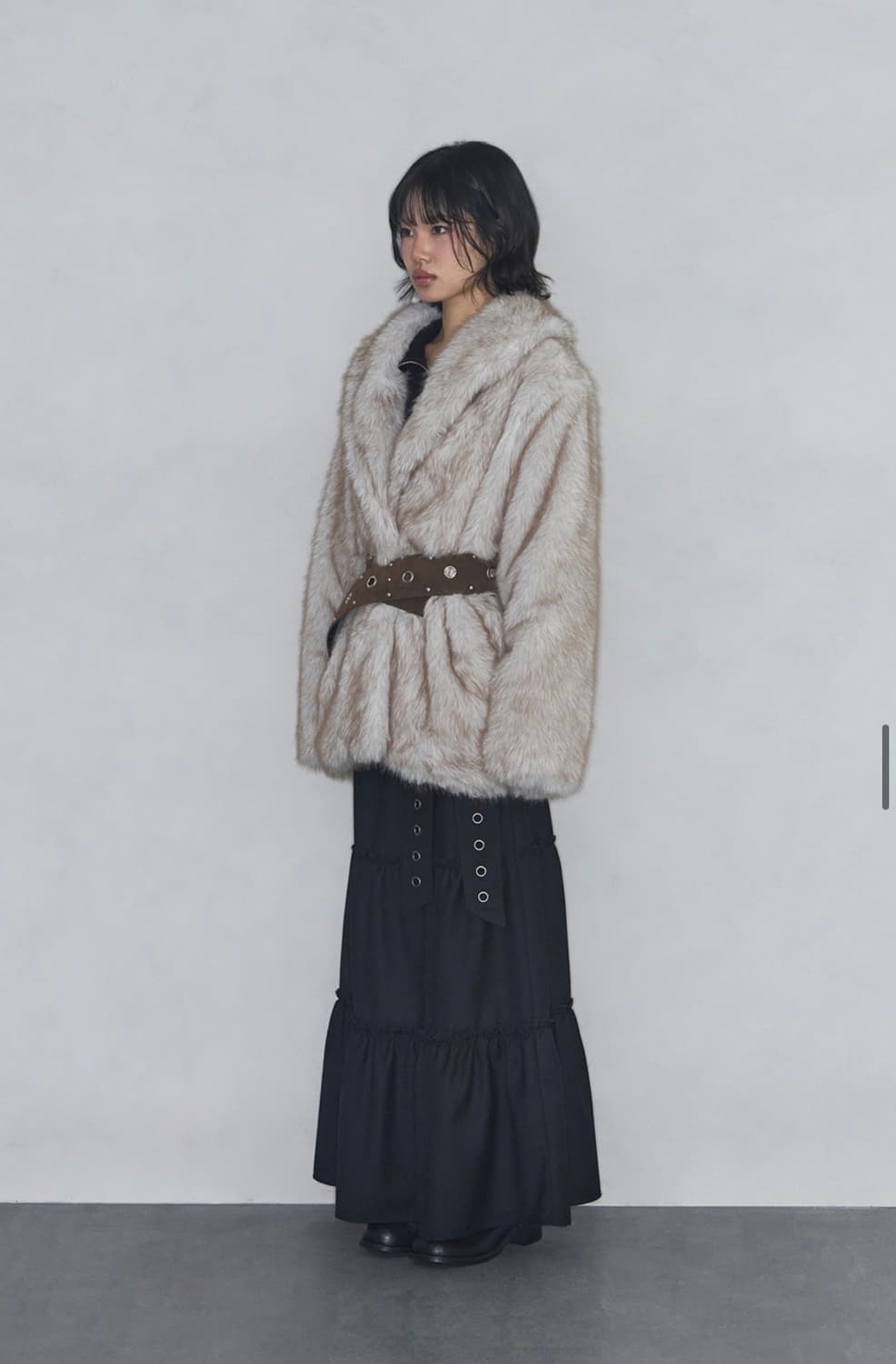 Asyouare 벨티드 코지 퍼 자켓 아이보리 상품이미지2